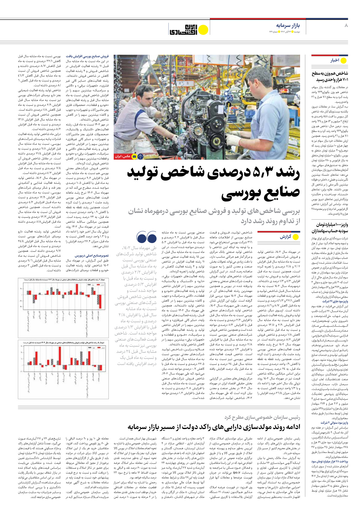 روزنامه ایران اقتصادی - شماره صد و بیست و چهار - ۲۲ آبان ۱۴۰۲ - صفحه ۸