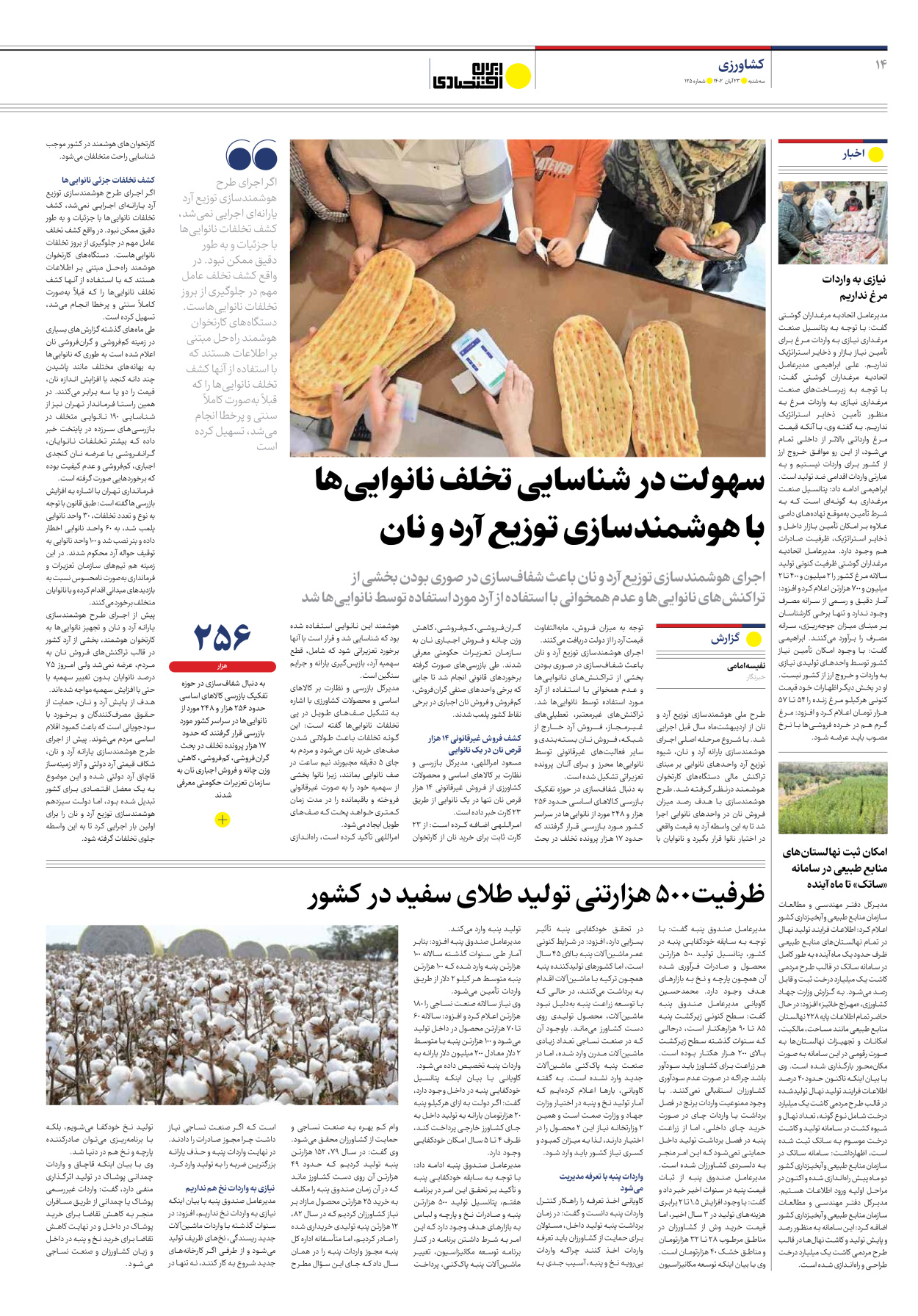 روزنامه ایران اقتصادی - شماره صد و بیست و پنج - ۲۳ آبان ۱۴۰۲ - صفحه ۱۴
