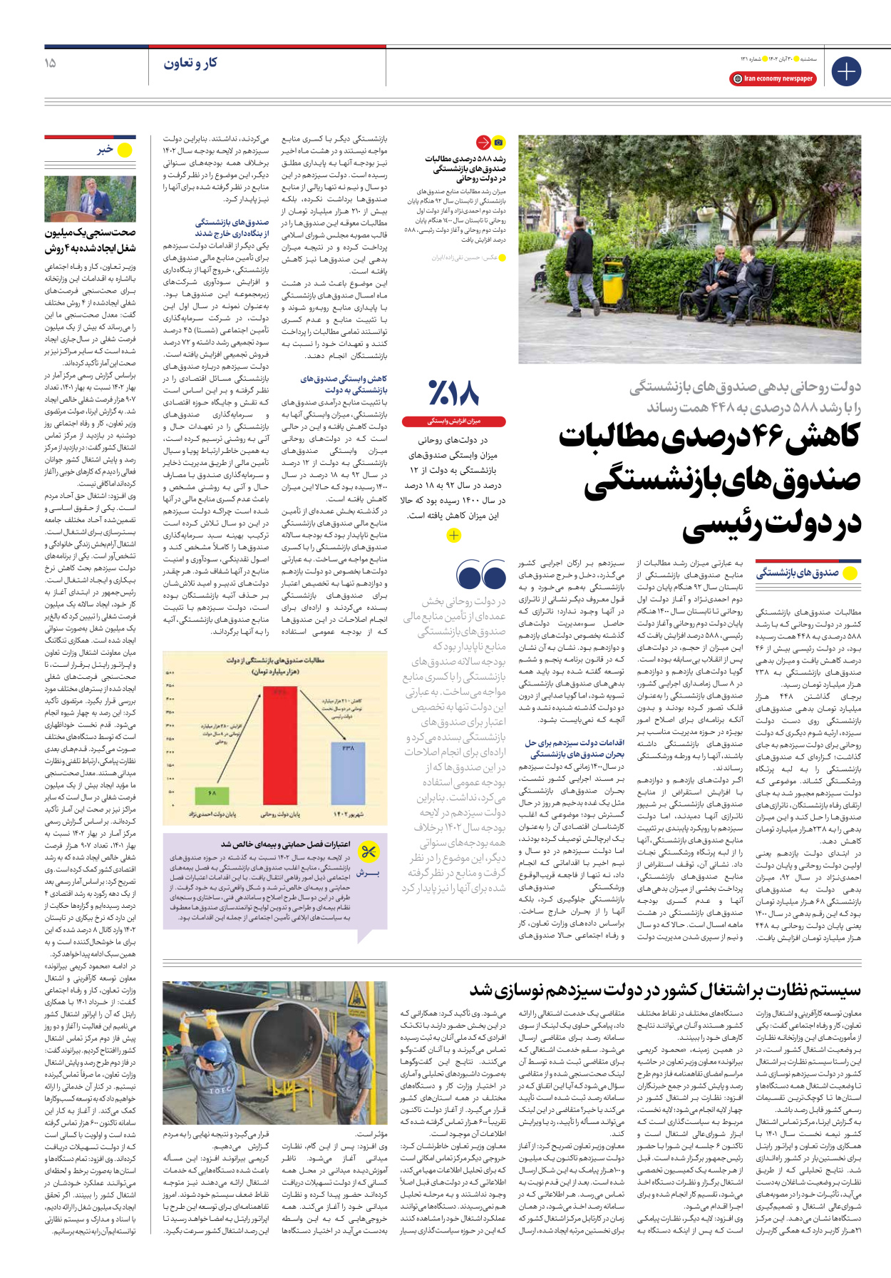 روزنامه ایران اقتصادی - شماره صد و سی و یک - ۳۰ آبان ۱۴۰۲ - صفحه ۱۵
