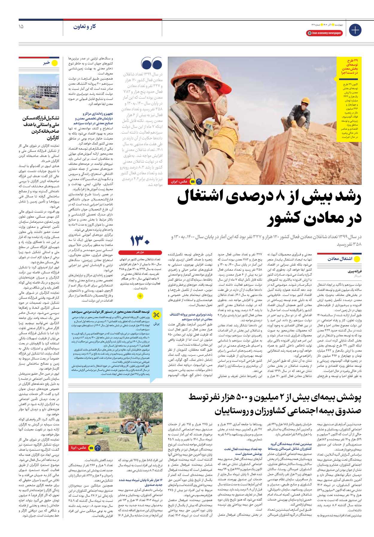 روزنامه ایران اقتصادی - شماره صد و سی و دو - ۰۱ آذر ۱۴۰۲ - صفحه ۱۵