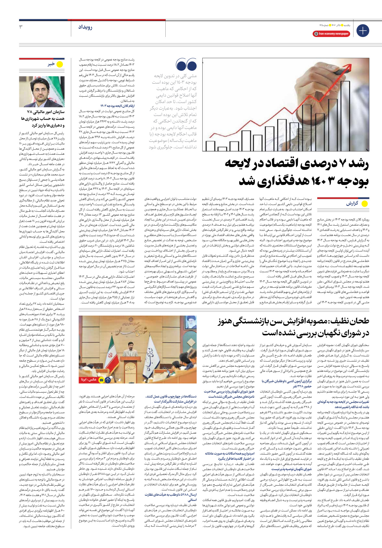 روزنامه ایران اقتصادی - شماره صد و سی و پنج - ۰۵ آذر ۱۴۰۲ - صفحه ۳