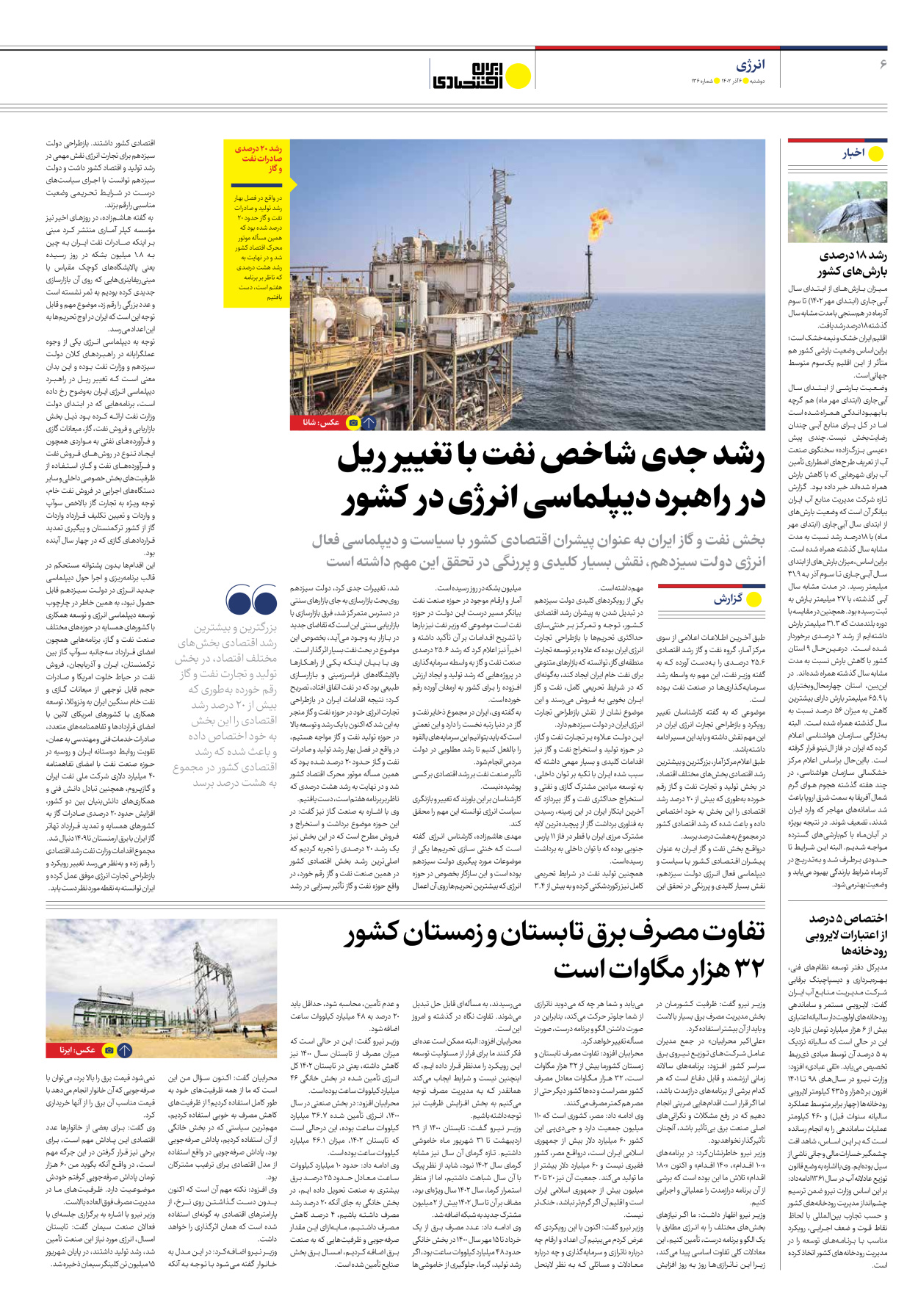 روزنامه ایران اقتصادی - شماره صد و سی و شش - ۰۶ آذر ۱۴۰۲ - صفحه ۶