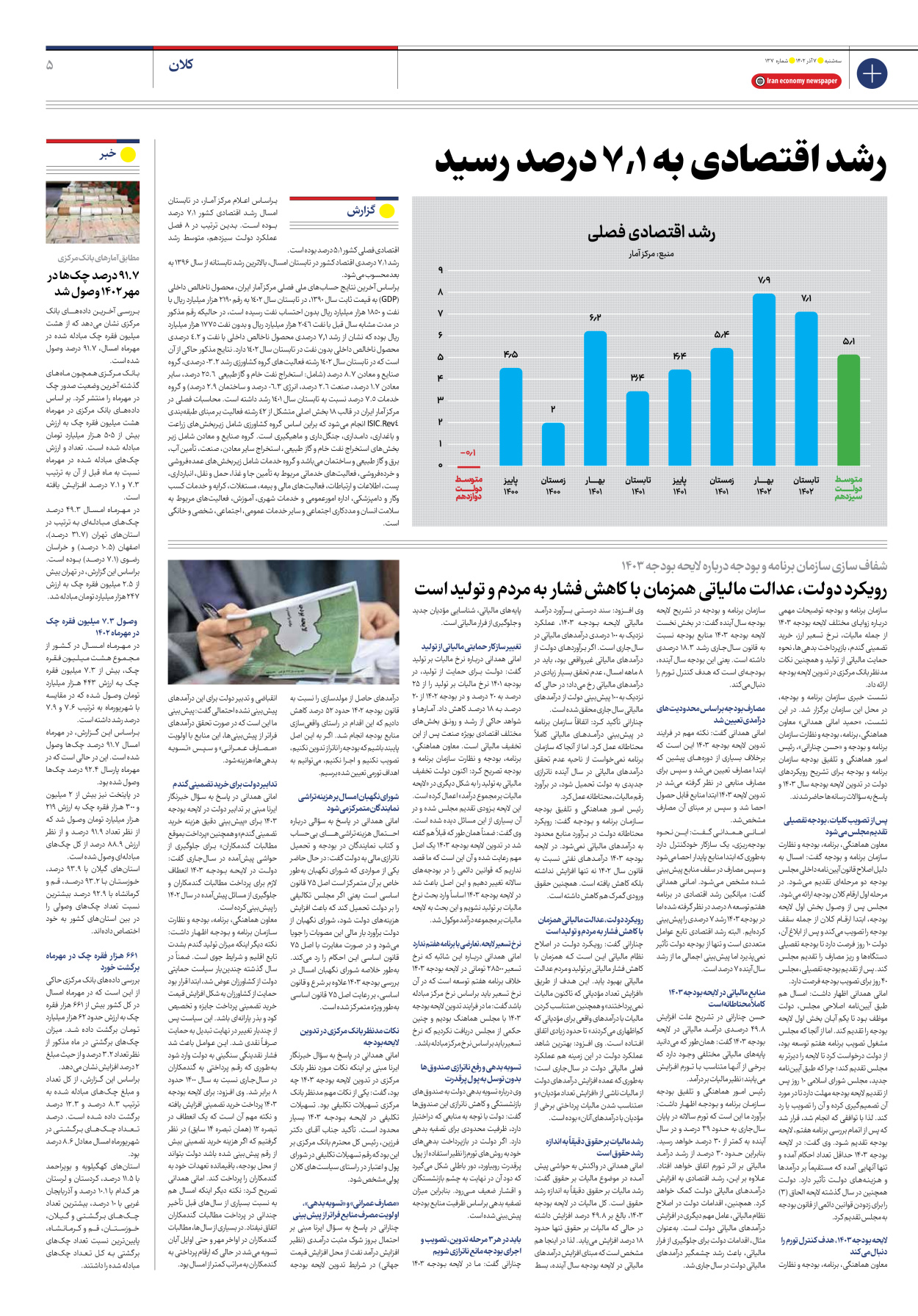 روزنامه ایران اقتصادی - شماره صد و سی و هفت - ۰۷ آذر ۱۴۰۲ - صفحه ۵