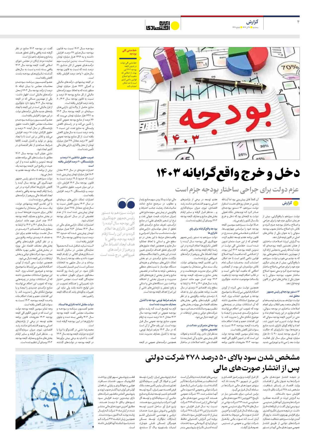 روزنامه ایران اقتصادی - شماره صد و سی و هفت - ۰۷ آذر ۱۴۰۲ - صفحه ۴