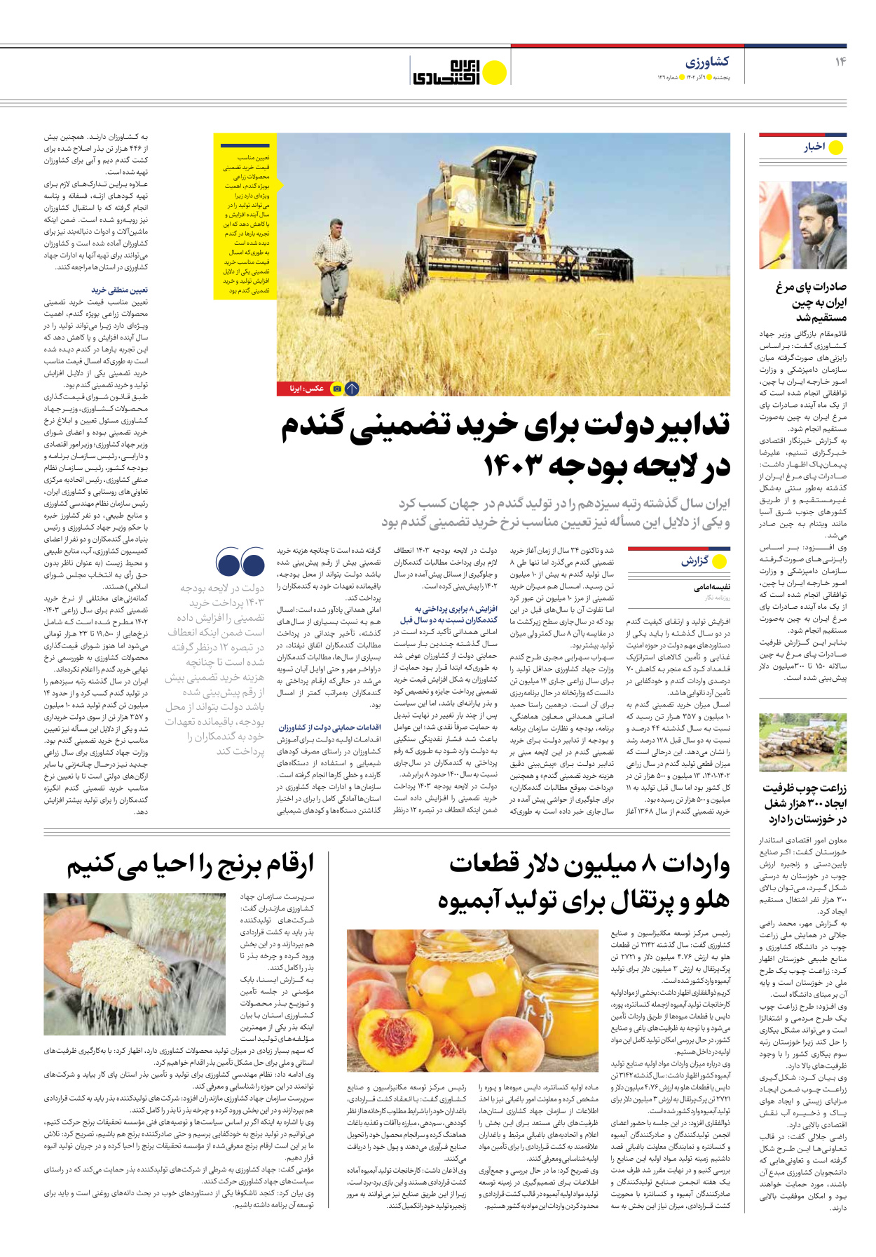روزنامه ایران اقتصادی - شماره صد و سی و نه - ۰۹ آذر ۱۴۰۲ - صفحه ۱۴