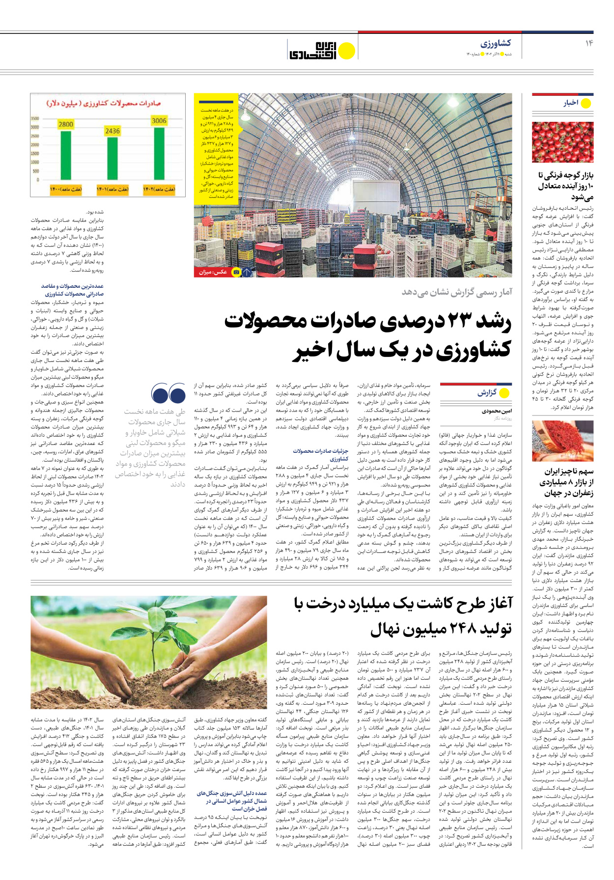 روزنامه ایران اقتصادی - شماره صد و چهل - ۱۱ آذر ۱۴۰۲ - صفحه ۱۴