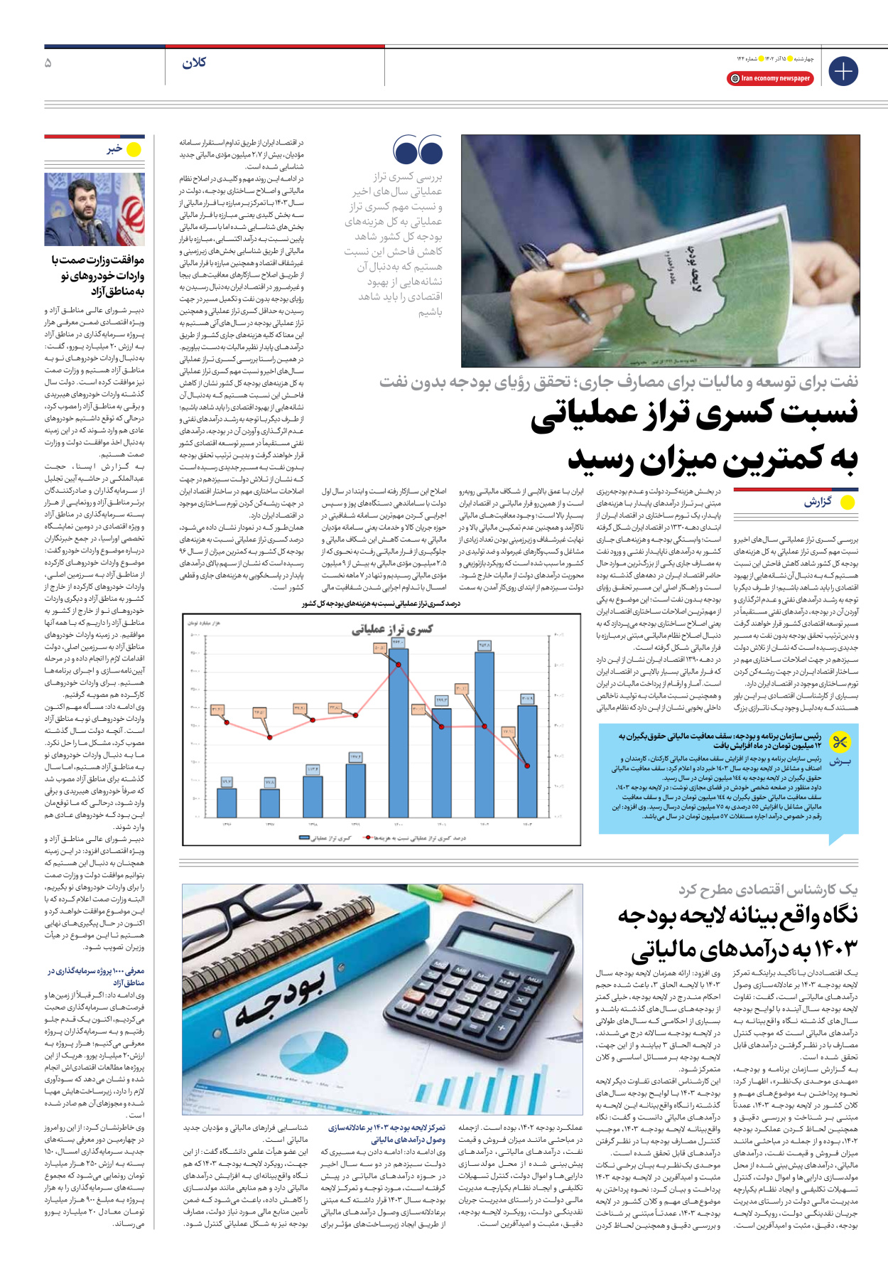 روزنامه ایران اقتصادی - شماره صد و چهل و چهار - ۱۵ آذر ۱۴۰۲ - صفحه ۵