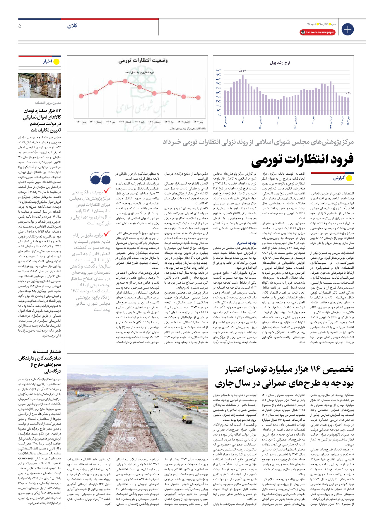 روزنامه ایران اقتصادی - شماره صد و چهل و شش - ۱۸ آذر ۱۴۰۲ - صفحه ۵