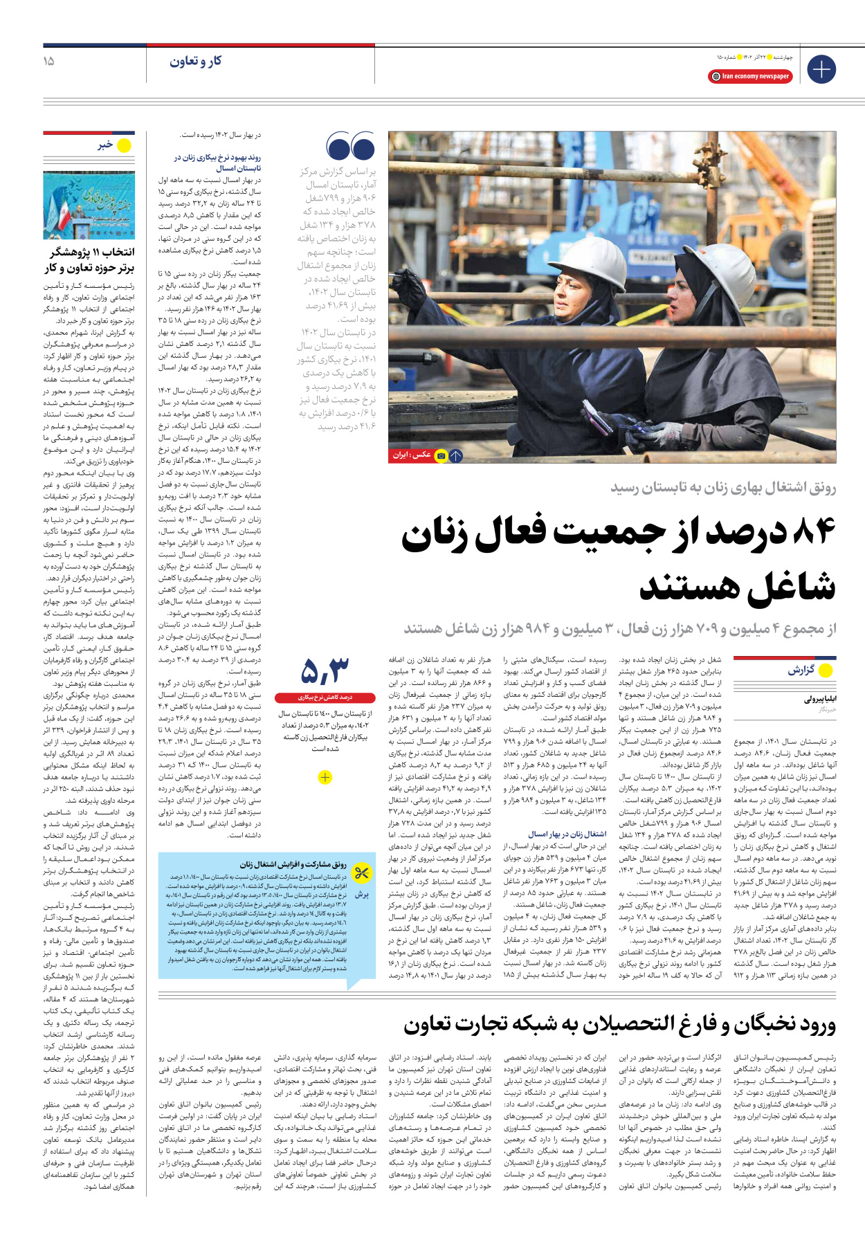 روزنامه ایران اقتصادی - شماره صد و پنجاه - ۲۲ آذر ۱۴۰۲ - صفحه ۱۵