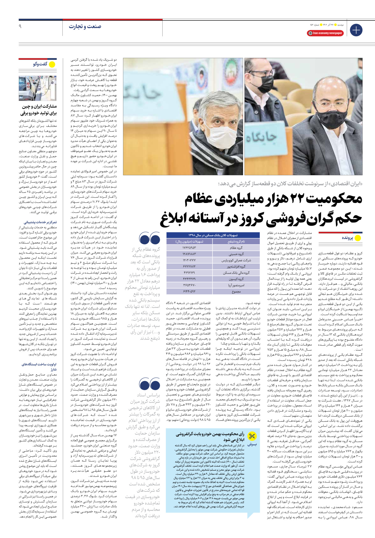 روزنامه ایران اقتصادی - شماره صد و پنجاه و دو - ۲۷ آذر ۱۴۰۲ - صفحه ۹