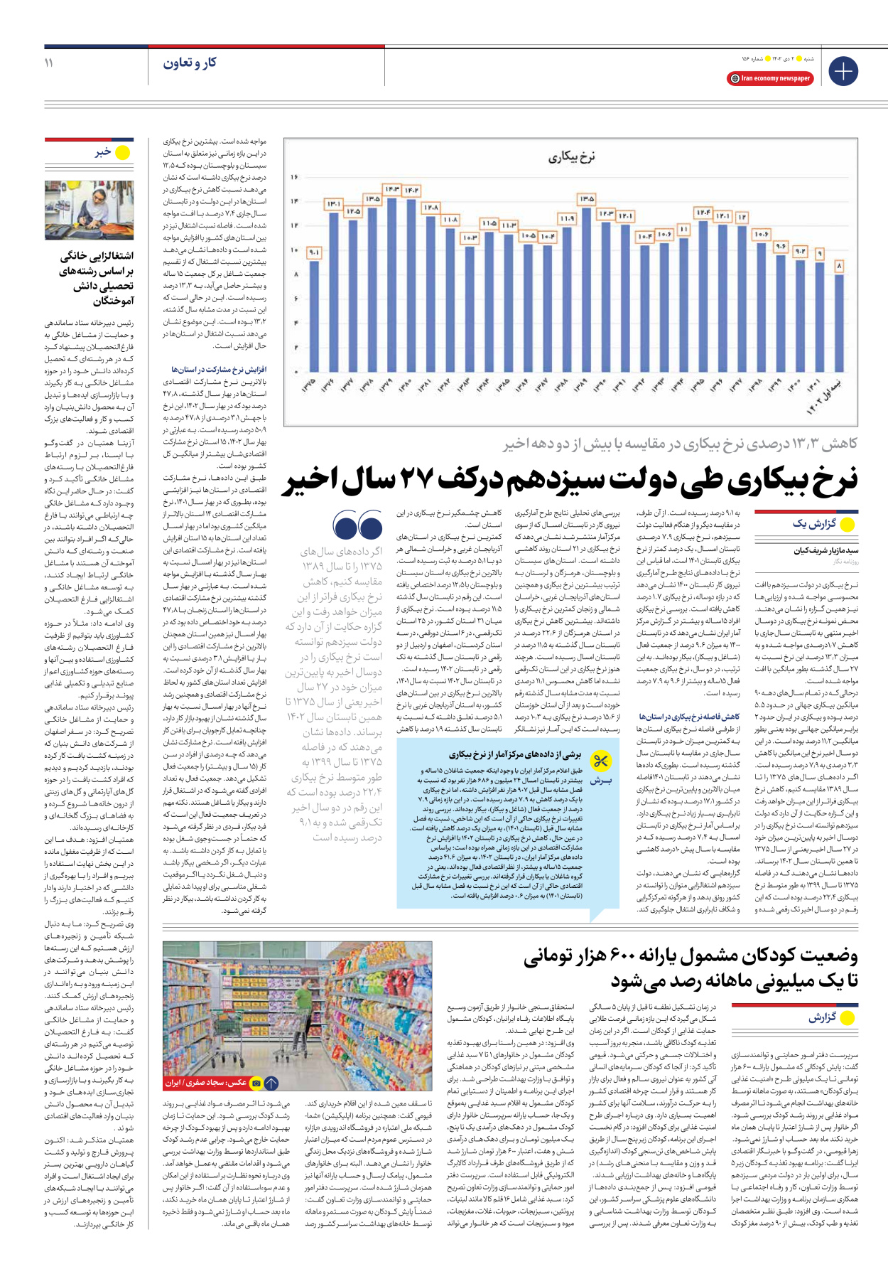 روزنامه ایران اقتصادی - شماره صد و پنجاه و شش - ۰۲ دی ۱۴۰۲ - صفحه ۱۱