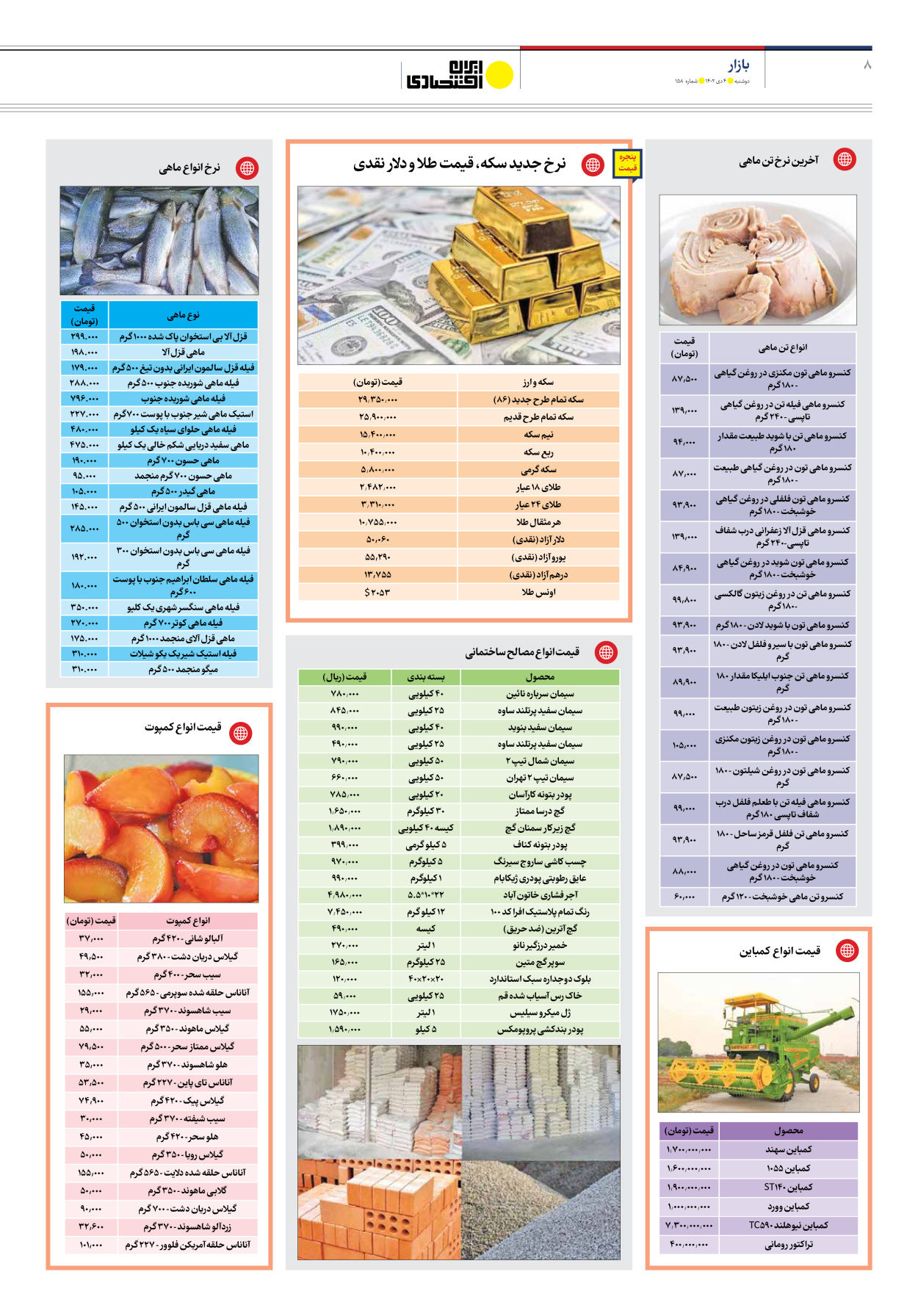 روزنامه ایران اقتصادی - شماره صد و پنجاه و هشت - ۰۴ دی ۱۴۰۲ - صفحه ۸