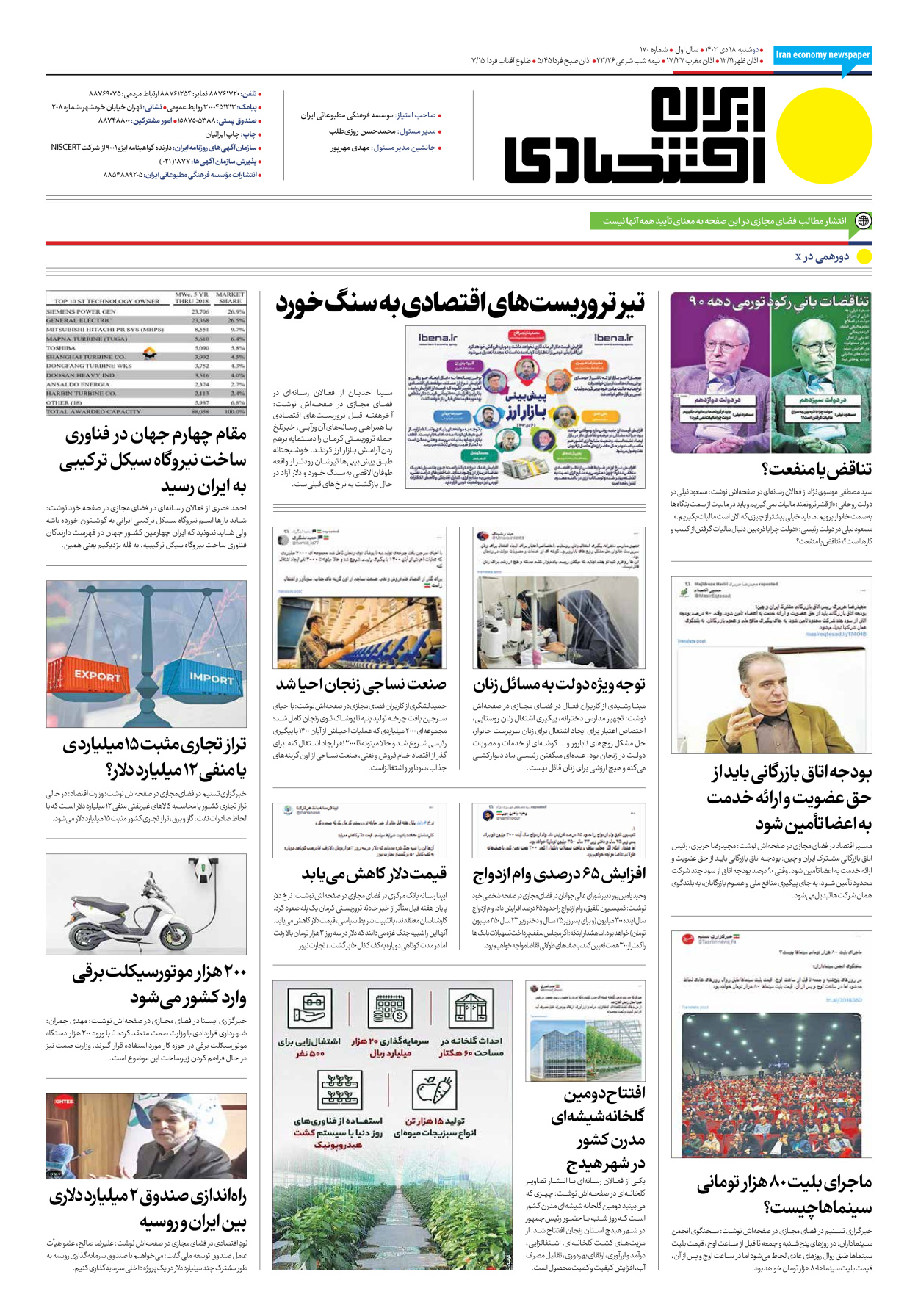 روزنامه ایران اقتصادی - شماره صد و هفتاد - ۱۸ دی ۱۴۰۲ - صفحه ۱۲