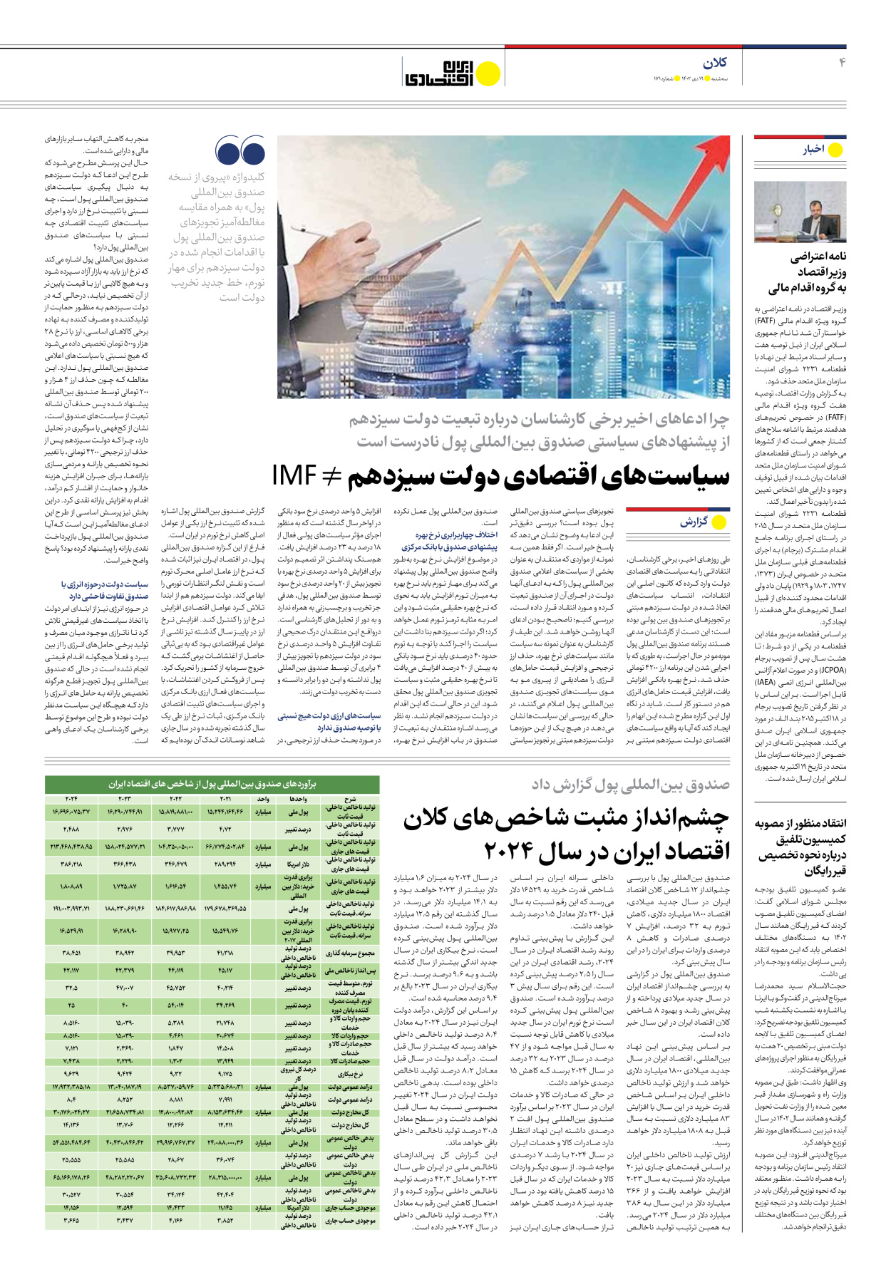 روزنامه ایران اقتصادی - شماره صد و هفتاد و یک - ۱۹ دی ۱۴۰۲ - صفحه ۴