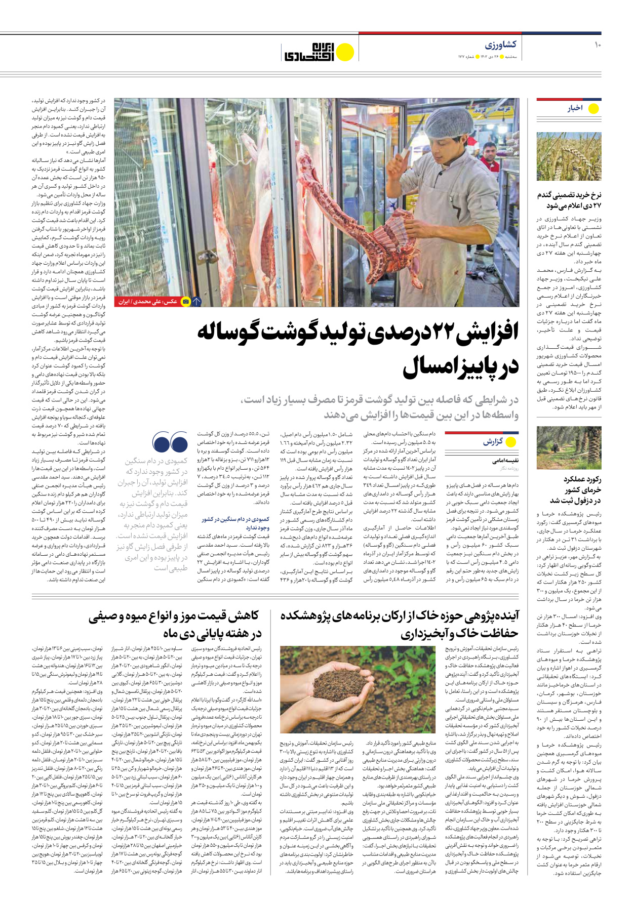 روزنامه ایران اقتصادی - شماره صد و هفتاد و هفت - ۲۶ دی ۱۴۰۲ - صفحه ۱۰