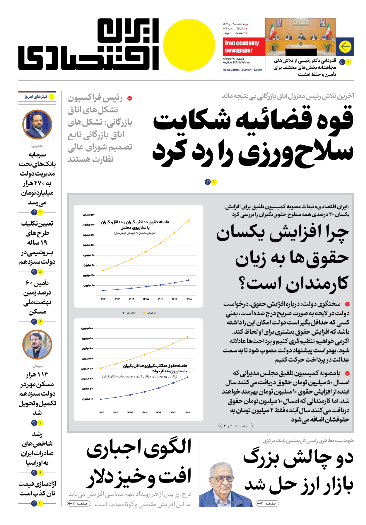روزنامه ایران اقتصادی - شماره صد و هفتاد و نه - ۲۸ دی ۱۴۰۲