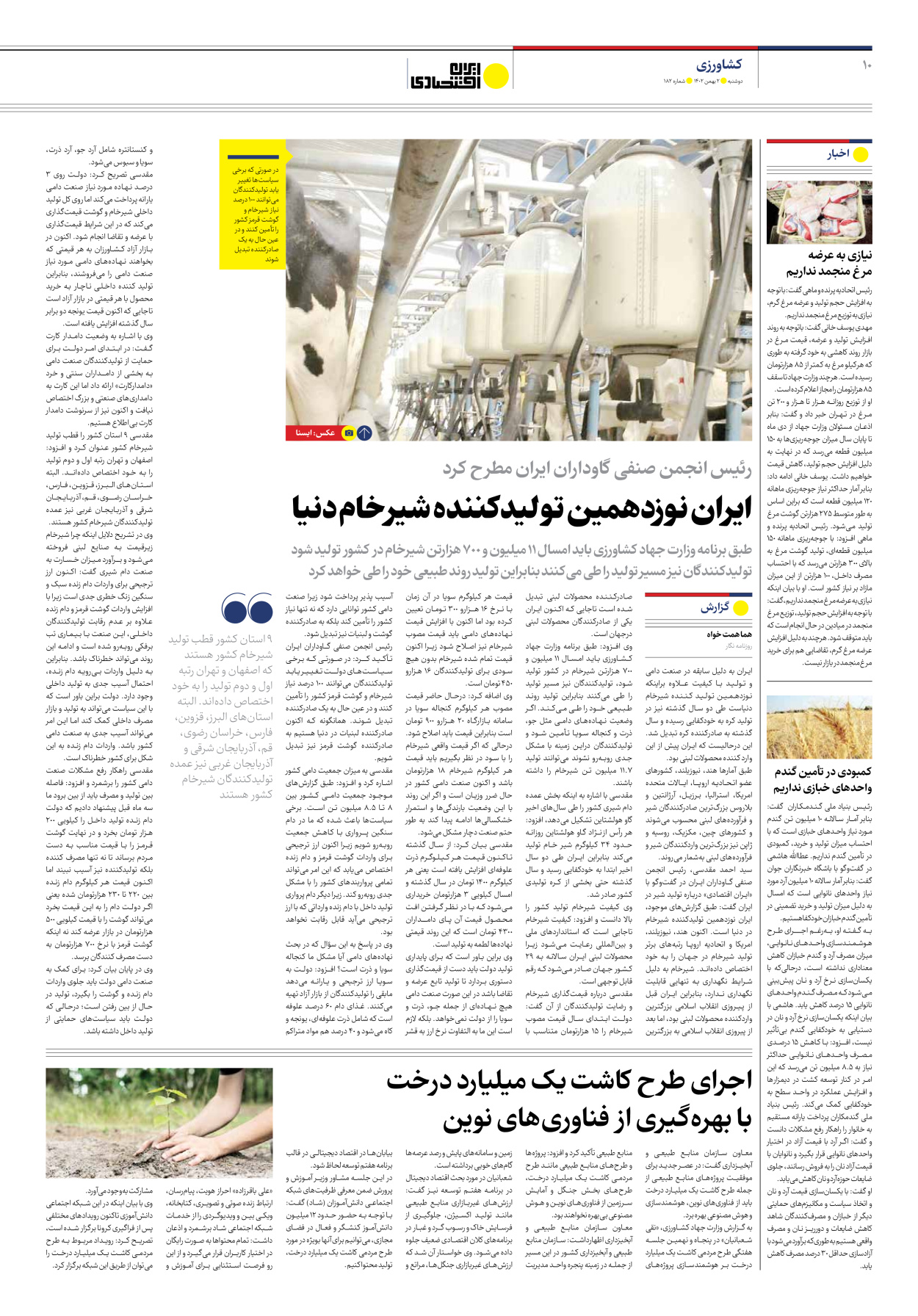 روزنامه ایران اقتصادی - شماره صد و هشتاد و دو - ۰۲ بهمن ۱۴۰۲ - صفحه ۱۰