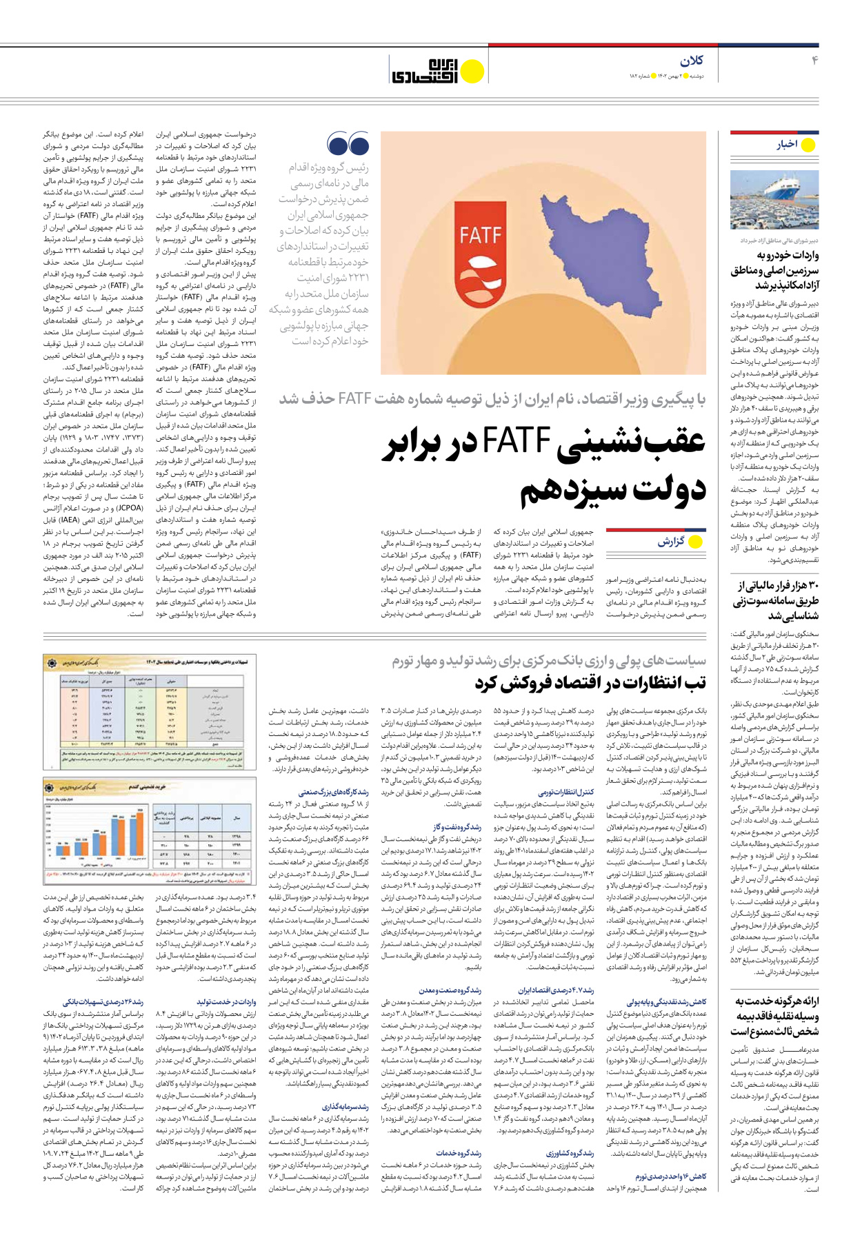 روزنامه ایران اقتصادی - شماره صد و هشتاد و دو - ۰۲ بهمن ۱۴۰۲ - صفحه ۴