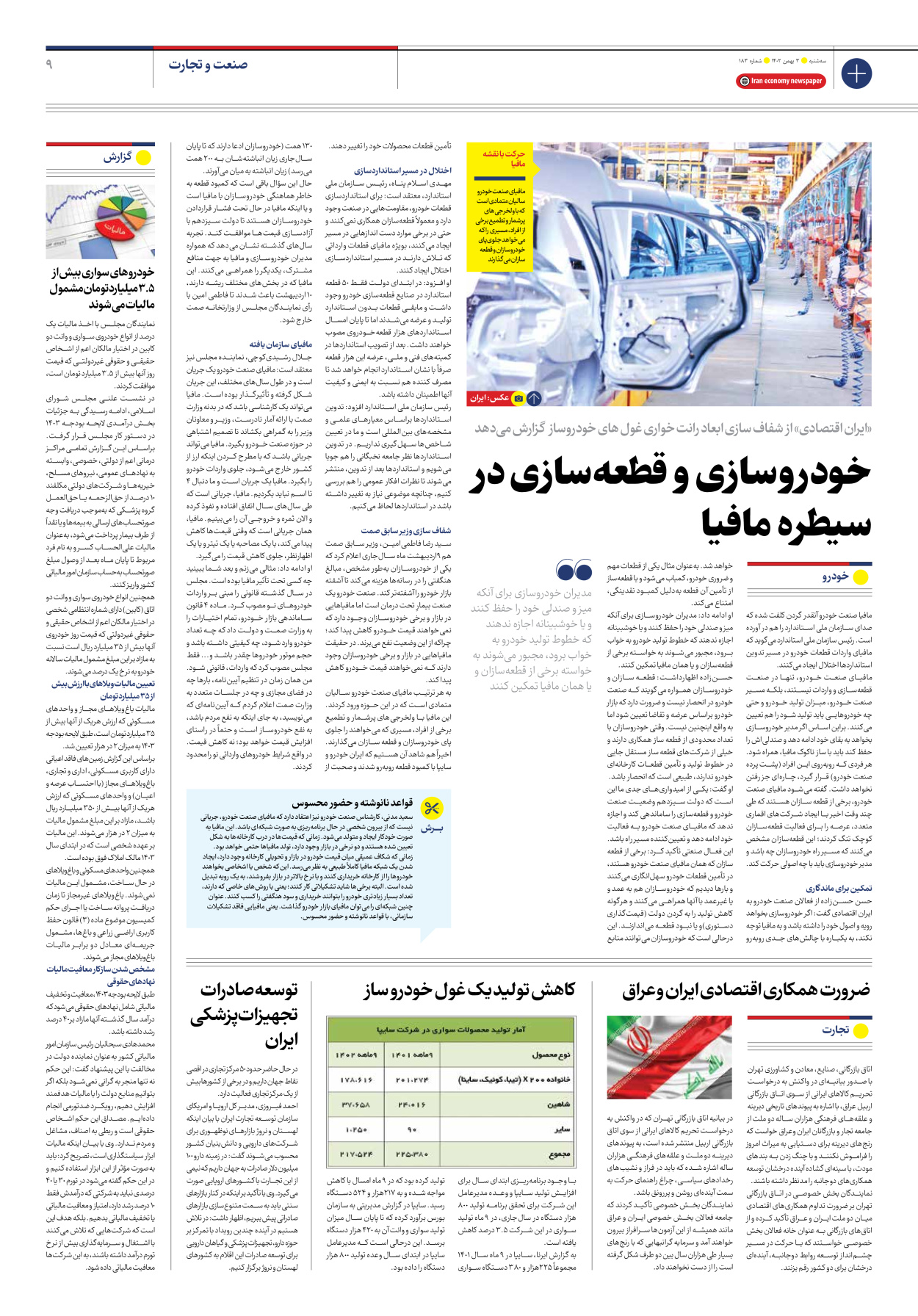 روزنامه ایران اقتصادی - شماره صد و هشتاد و سه - ۰۳ بهمن ۱۴۰۲ - صفحه ۹