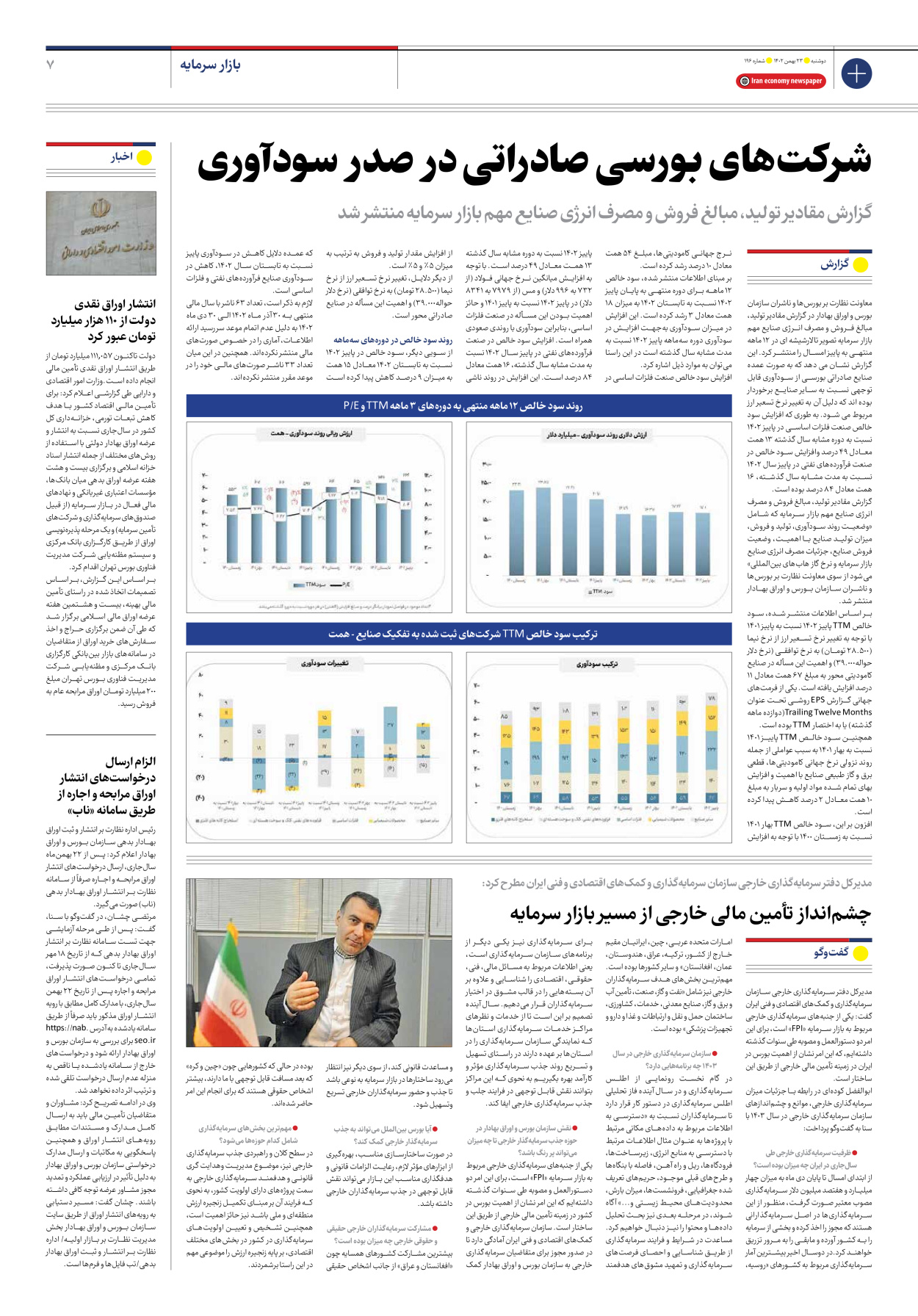 روزنامه ایران اقتصادی - شماره صد و نود و شش - ۲۳ بهمن ۱۴۰۲ - صفحه ۷