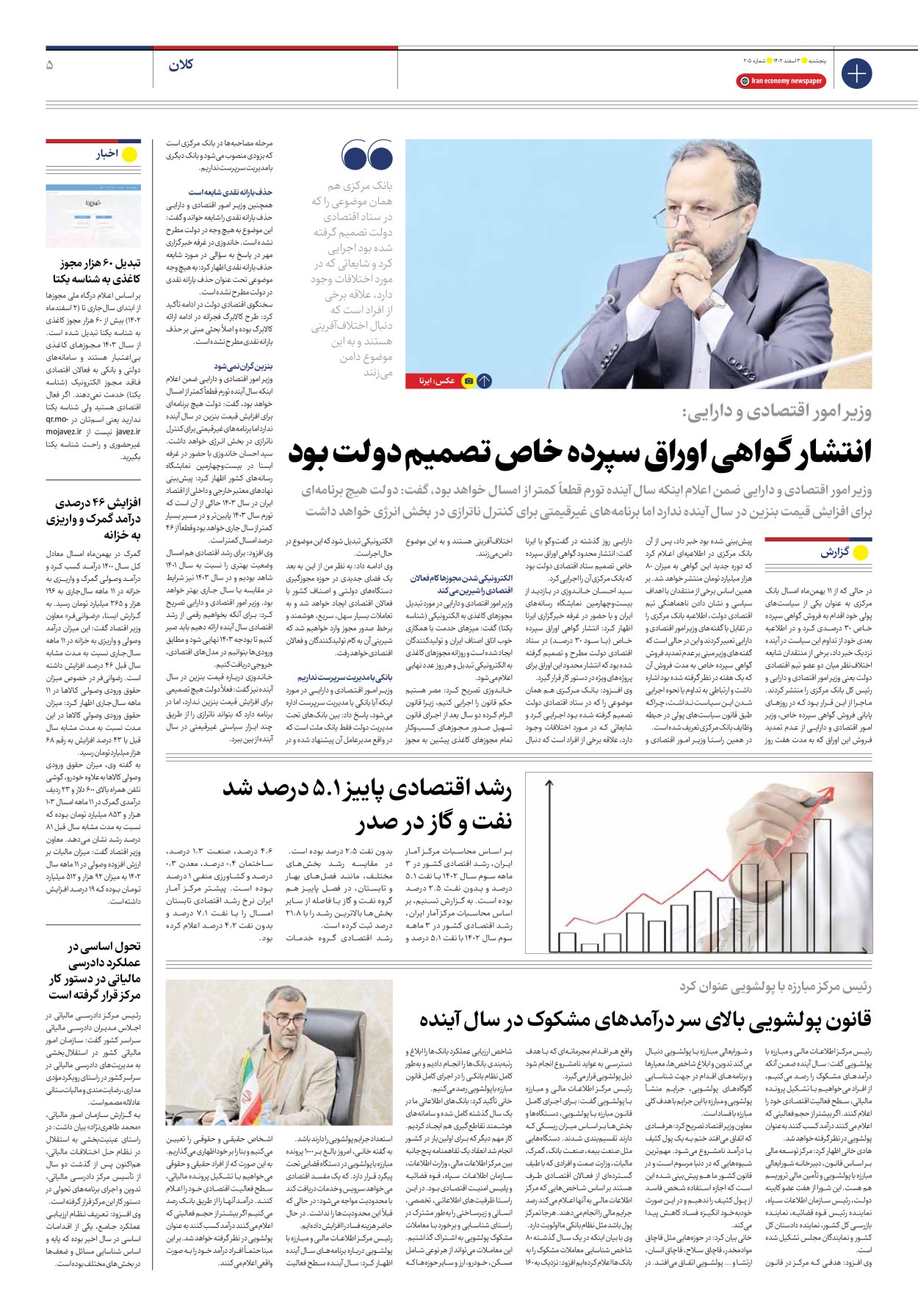 روزنامه ایران اقتصادی - شماره دویست و پنج - ۰۳ اسفند ۱۴۰۲ - صفحه ۵