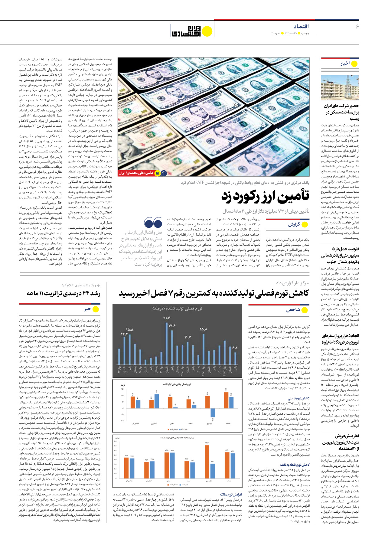 روزنامه ایران اقتصادی - شماره دویست و نه - ۱۰ اسفند ۱۴۰۲ - صفحه ۶