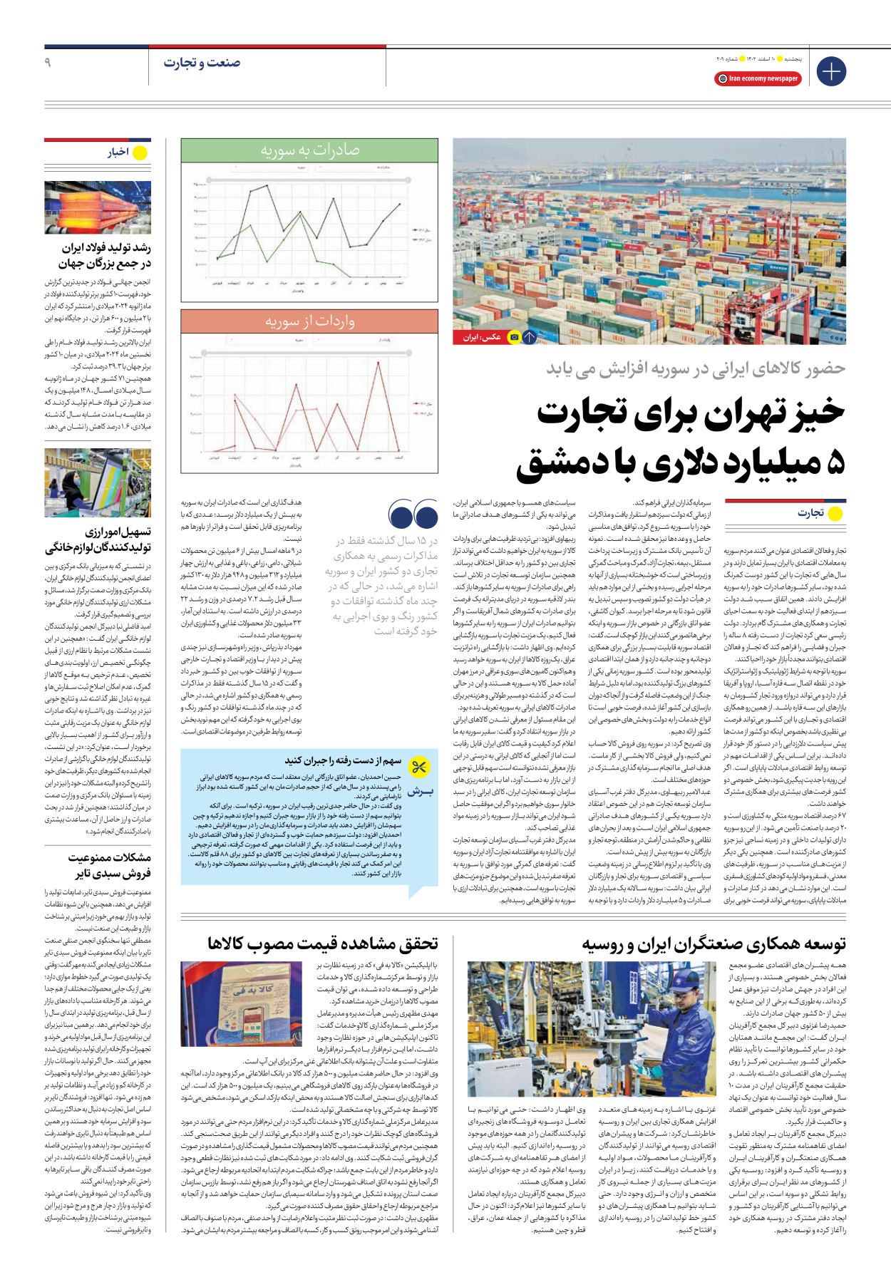 روزنامه ایران اقتصادی - شماره دویست و نه - ۱۰ اسفند ۱۴۰۲ - صفحه ۹