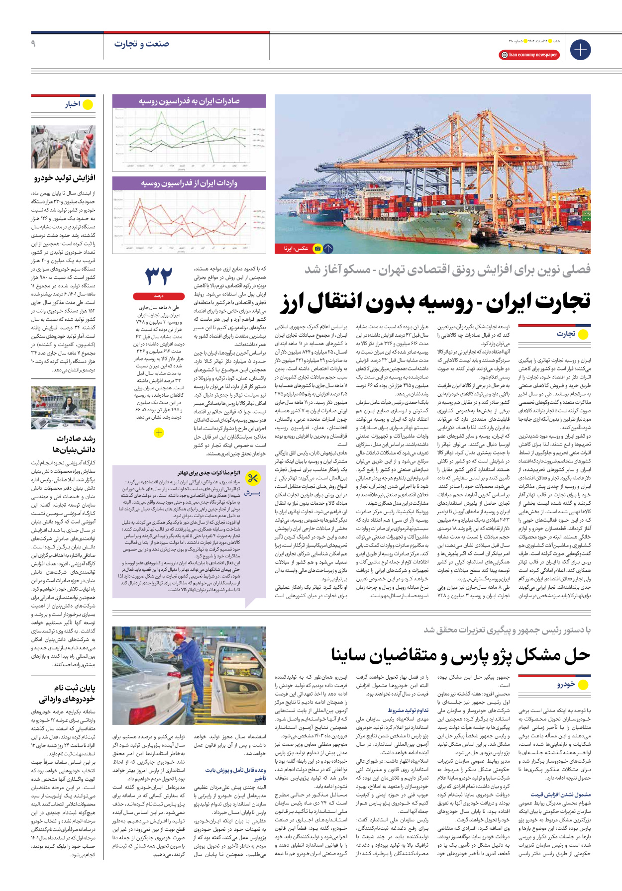 روزنامه ایران اقتصادی - شماره دویست و ده - ۱۲ اسفند ۱۴۰۲ - صفحه ۹