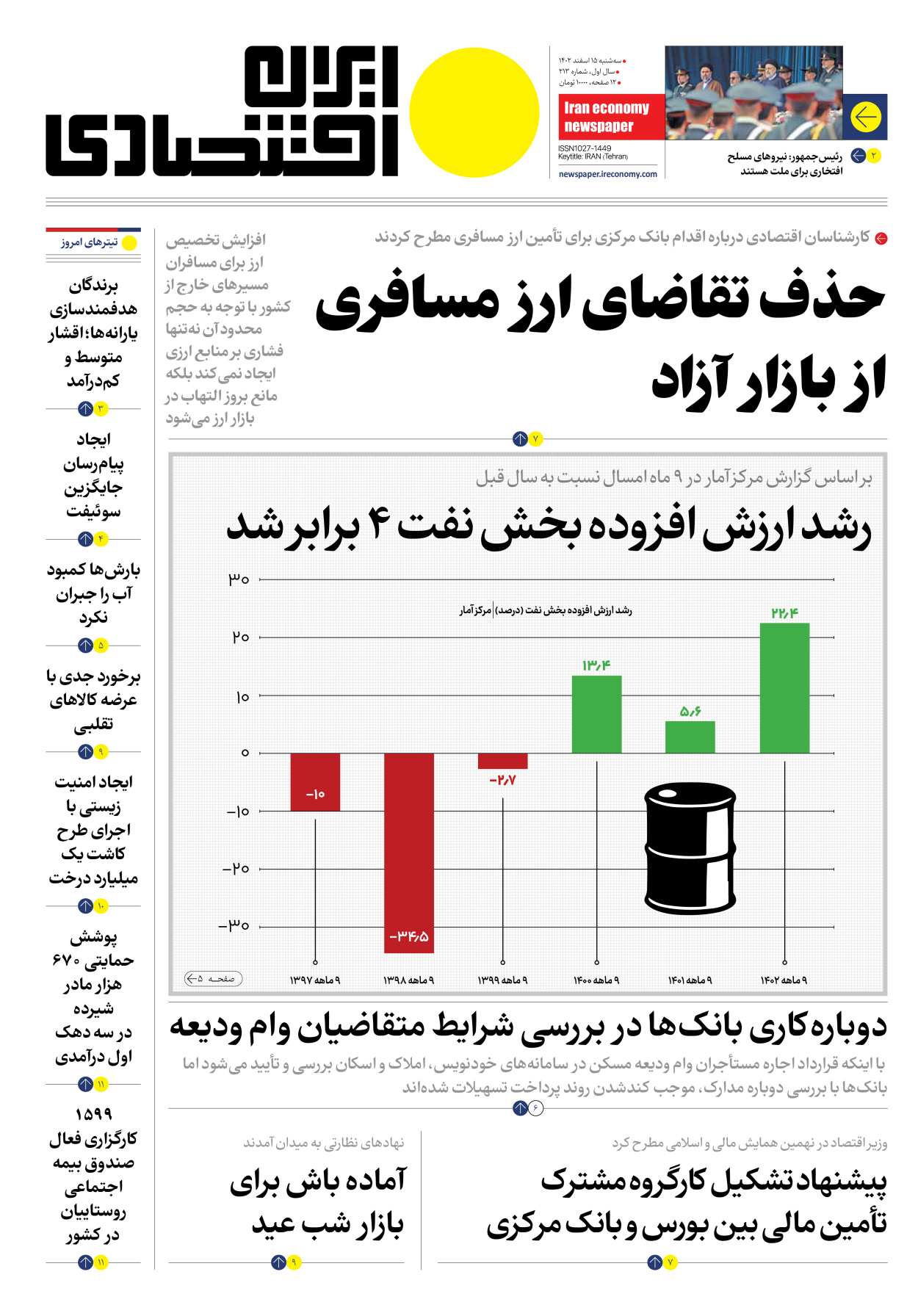 روزنامه ایران اقتصادی - شماره دویست و سیزده - ۱۵ اسفند ۱۴۰۲