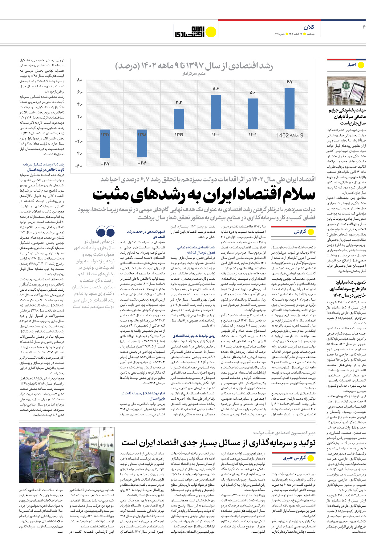 روزنامه ایران اقتصادی - شماره دویست و بیست و یک - ۲۴ اسفند ۱۴۰۲ - صفحه ۴