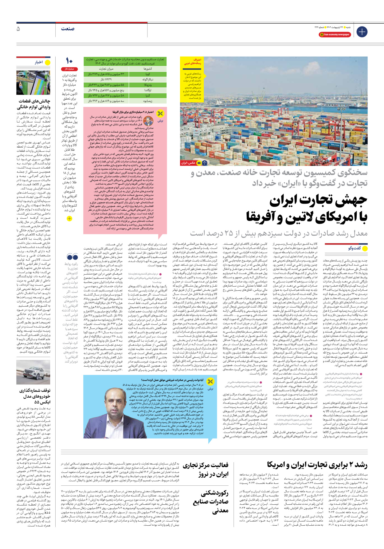 روزنامه ایران اقتصادی - شماره دویست و بیست و دو - ۲۲ اردیبهشت ۱۴۰۳ - صفحه ۵