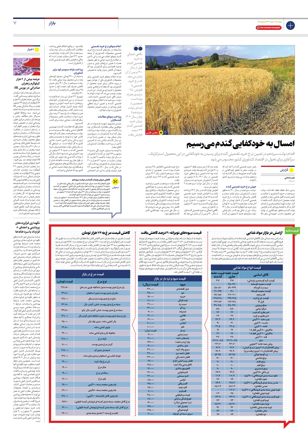 روزنامه ایران اقتصادی - شماره دویست و سی و یک - ۰۷ خرداد ۱۴۰۳ - صفحه ۷