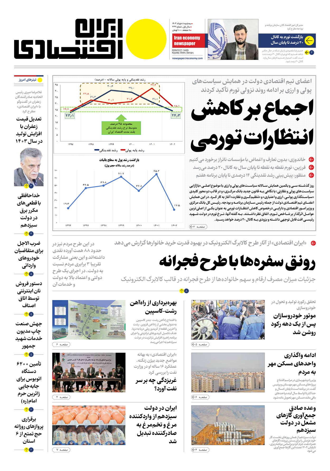 روزنامه ایران اقتصادی - شماره دویست و سی و دو - ۰۸ خرداد ۱۴۰۳ - صفحه ۱