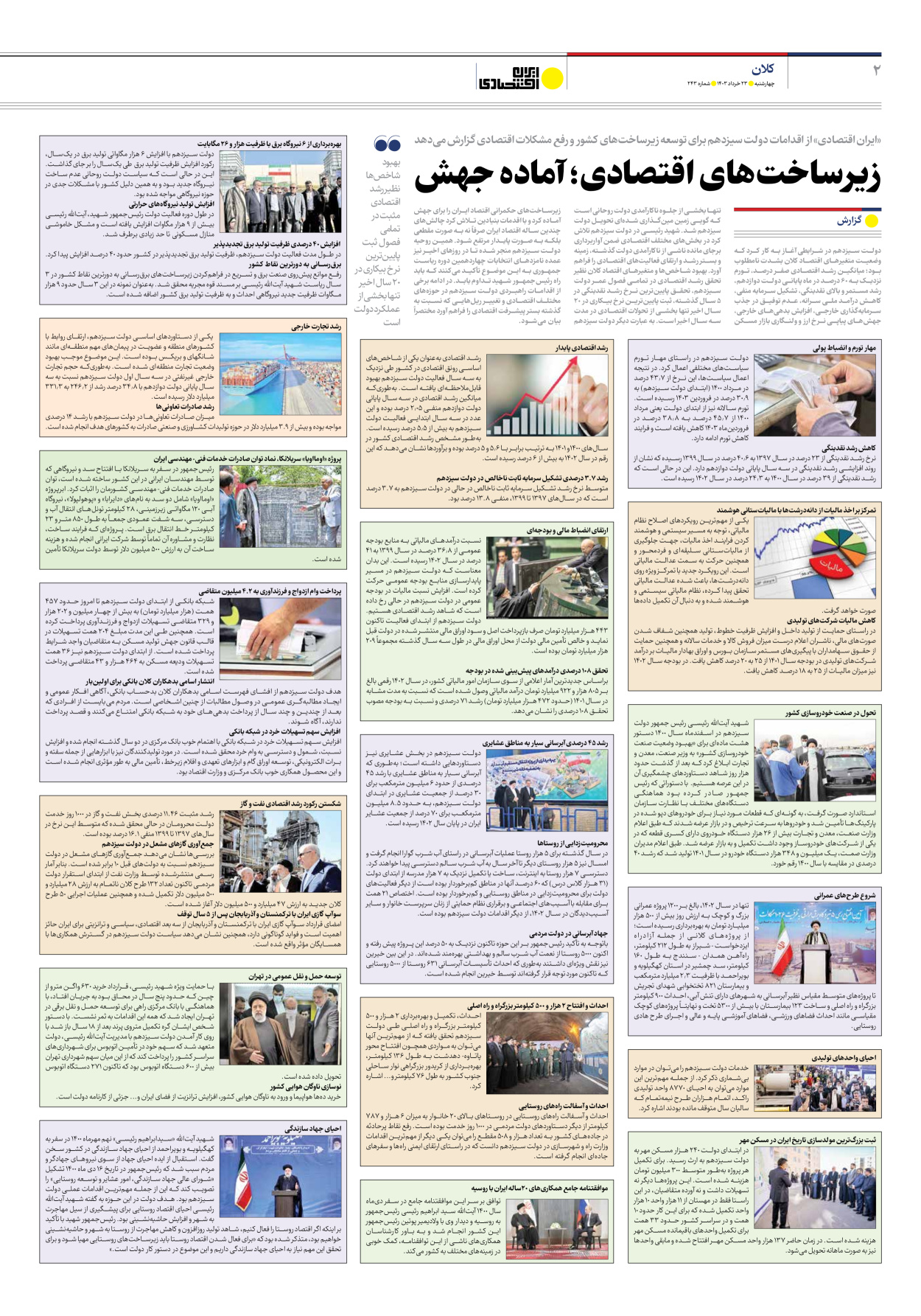 روزنامه ایران اقتصادی - شماره دویست و چهل و سه - ۲۳ خرداد ۱۴۰۳ - صفحه ۲