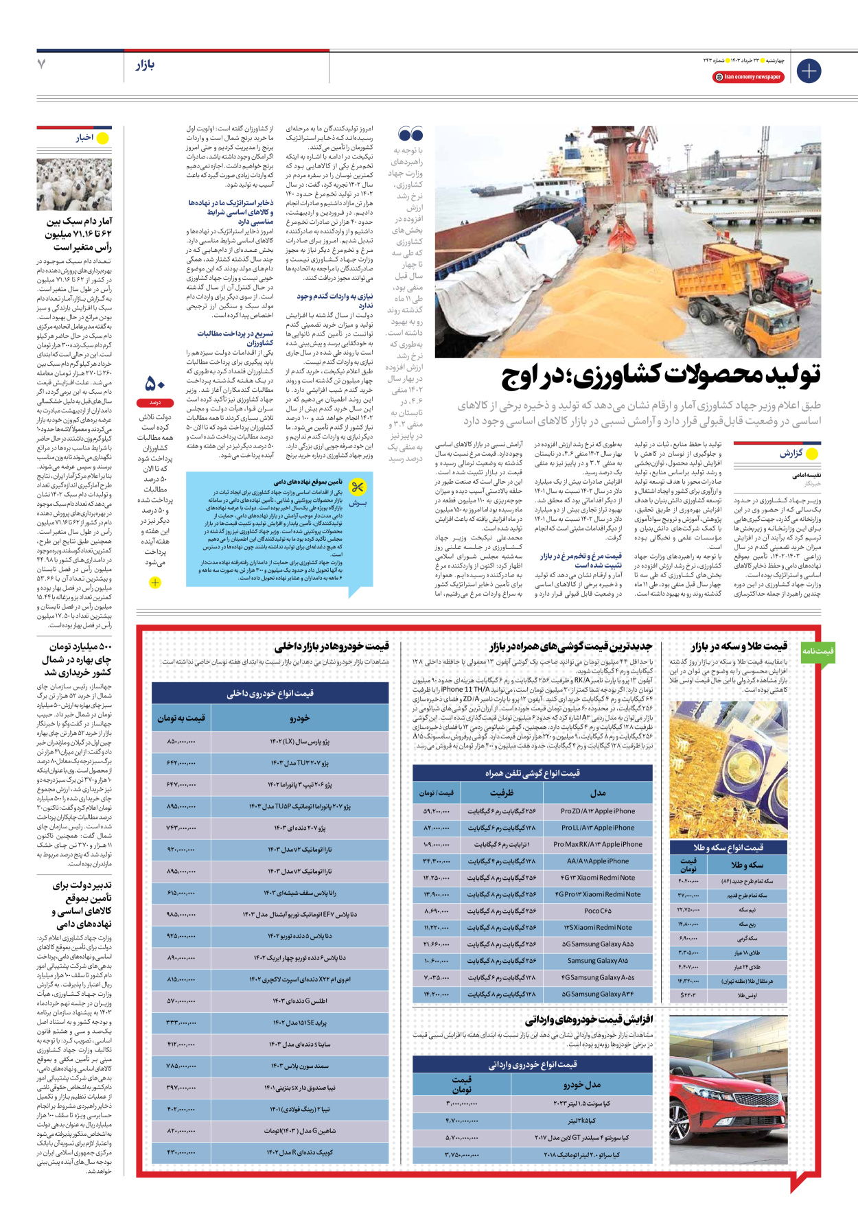 روزنامه ایران اقتصادی - شماره دویست و چهل و سه - ۲۳ خرداد ۱۴۰۳ - صفحه ۷