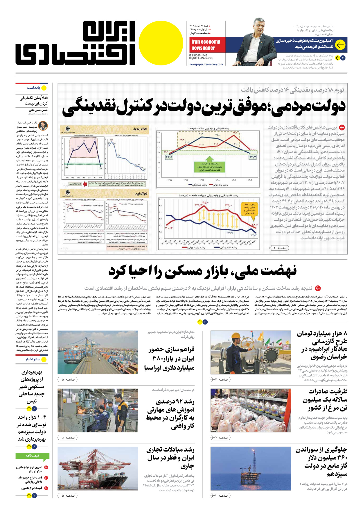 روزنامه ایران اقتصادی - شماره دویست و چهل و پنج - ۲۶ خرداد ۱۴۰۳