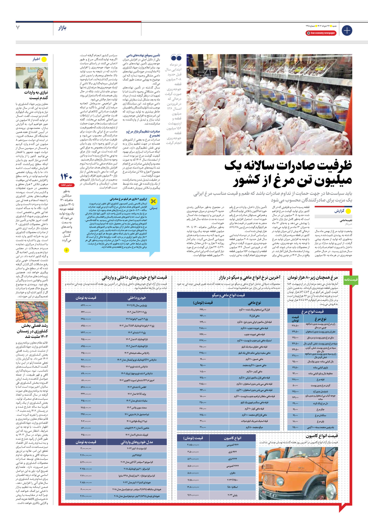 روزنامه ایران اقتصادی - شماره دویست و چهل و پنج - ۲۶ خرداد ۱۴۰۳ - صفحه ۷