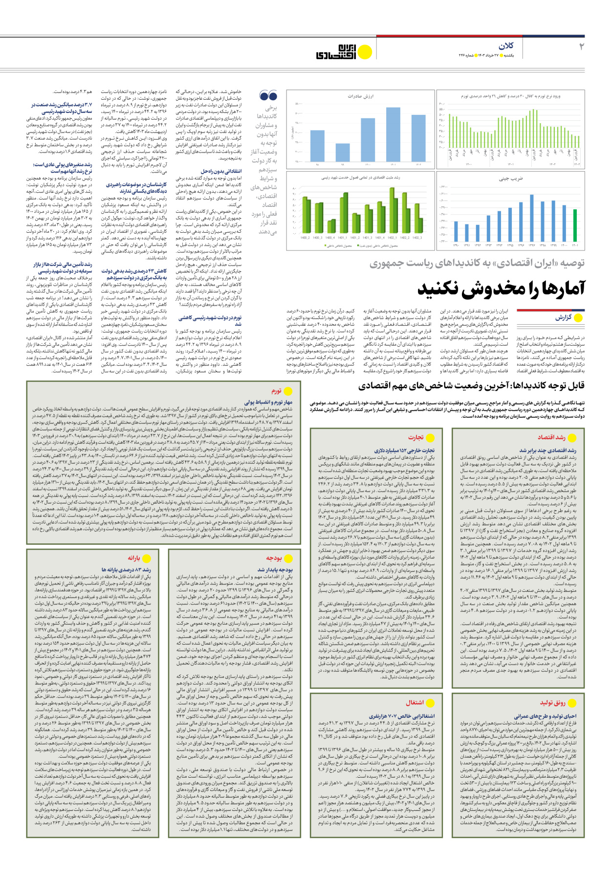 روزنامه ایران اقتصادی - شماره دویست و چهل و شش - ۲۷ خرداد ۱۴۰۳ - صفحه ۲