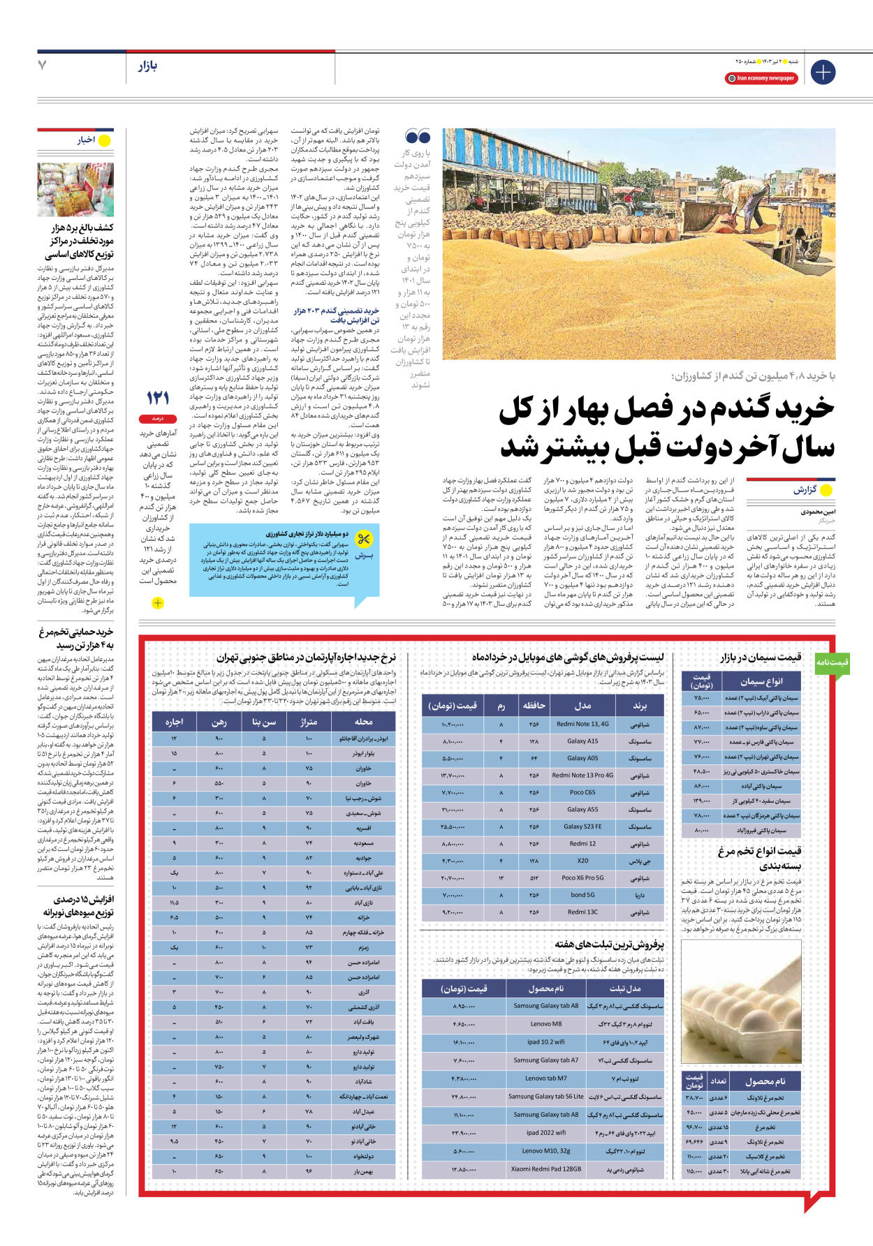 روزنامه ایران اقتصادی - شماره دویست و پنجاه - ۰۲ تیر ۱۴۰۳ - صفحه ۷