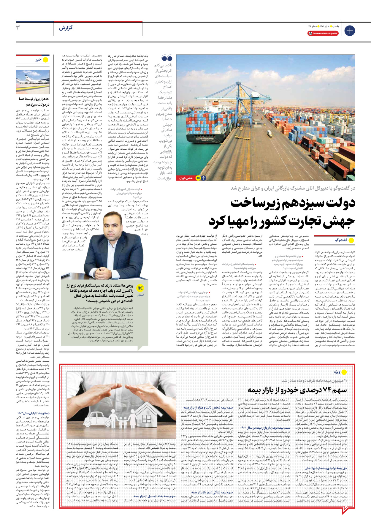 روزنامه ایران اقتصادی - شماره دویست و پنجاه و شش - ۱۰ تیر ۱۴۰۳ - صفحه ۳