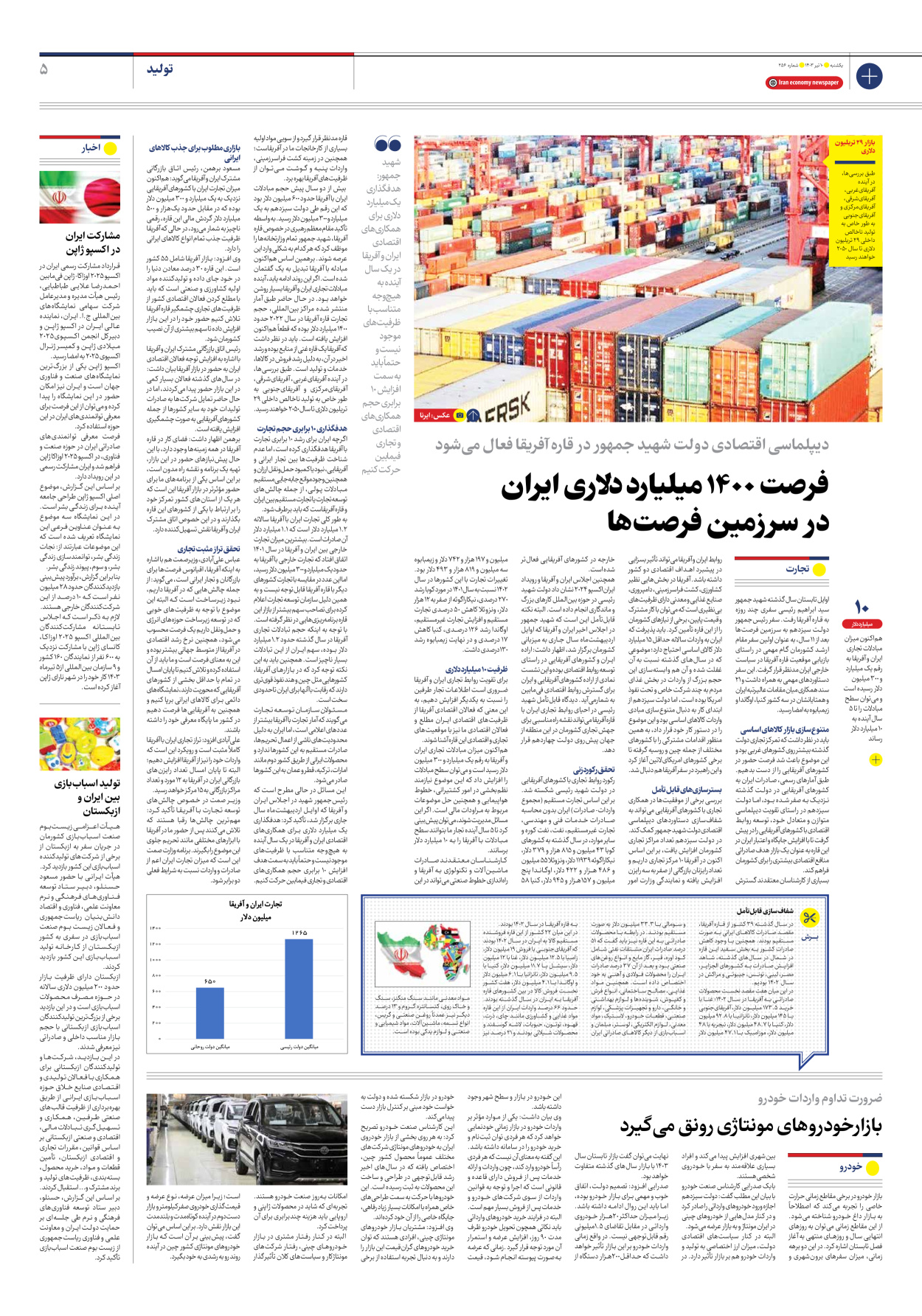 روزنامه ایران اقتصادی - شماره دویست و پنجاه و شش - ۱۰ تیر ۱۴۰۳ - صفحه ۵