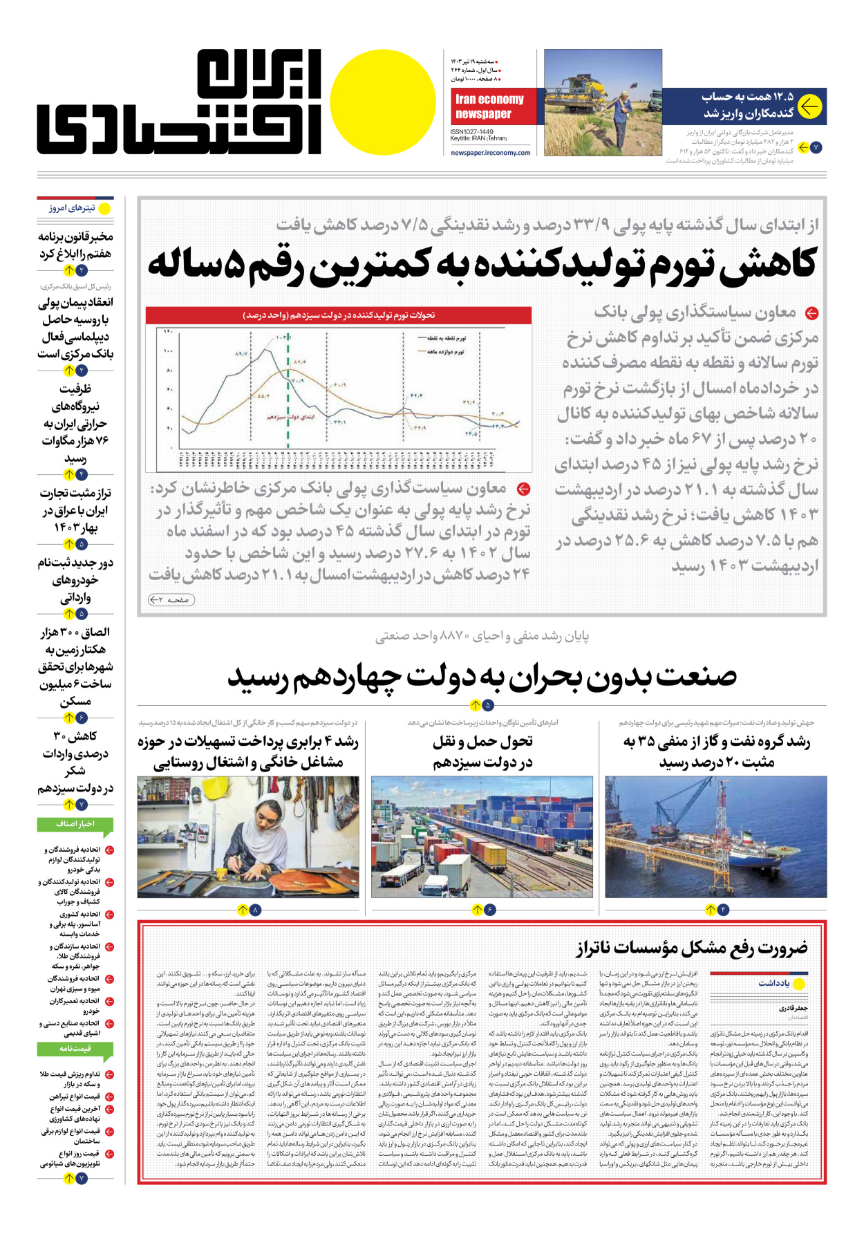روزنامه ایران اقتصادی - شماره دویست و شصت و چهار - ۱۹ تیر ۱۴۰۳