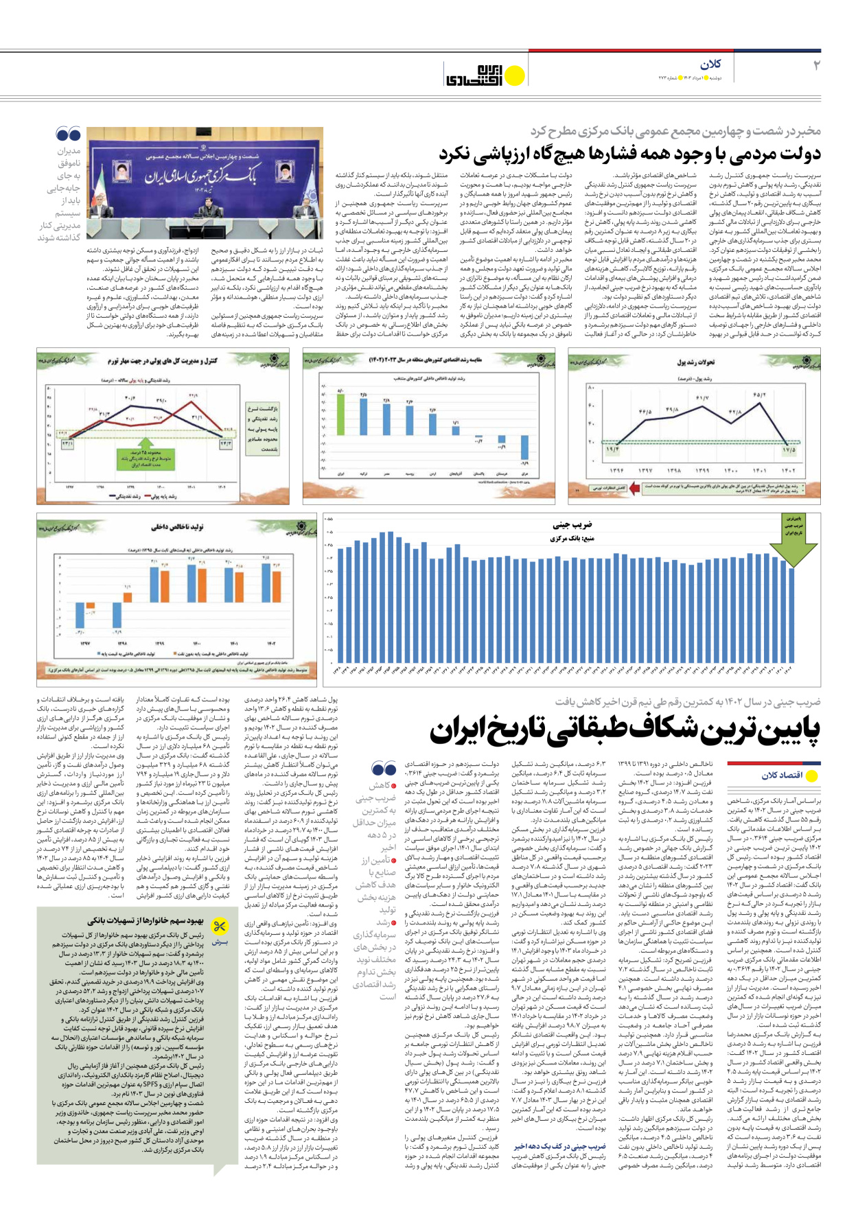 روزنامه ایران اقتصادی - شماره دویست و هفتاد و سه - ۰۱ مرداد ۱۴۰۳ - صفحه ۲