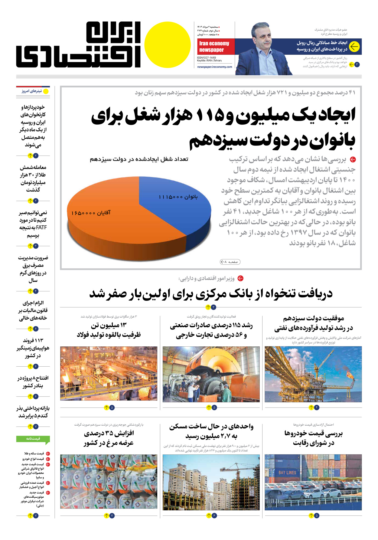 روزنامه ایران اقتصادی - شماره دویست و هفتاد و چهار - ۰۲ مرداد ۱۴۰۳
