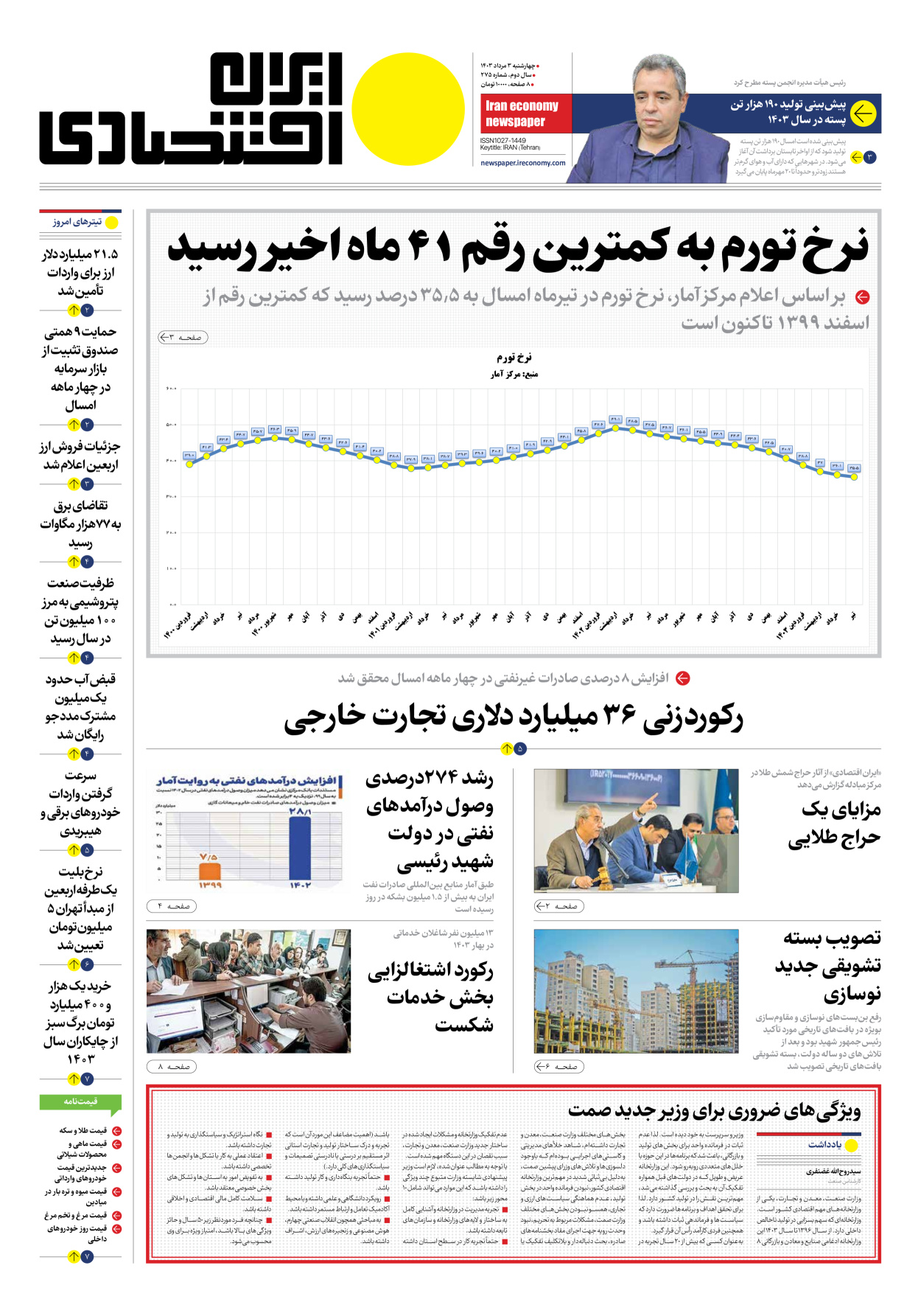 روزنامه ایران اقتصادی - شماره دویست و هفتاد و پنج - ۰۳ مرداد ۱۴۰۳